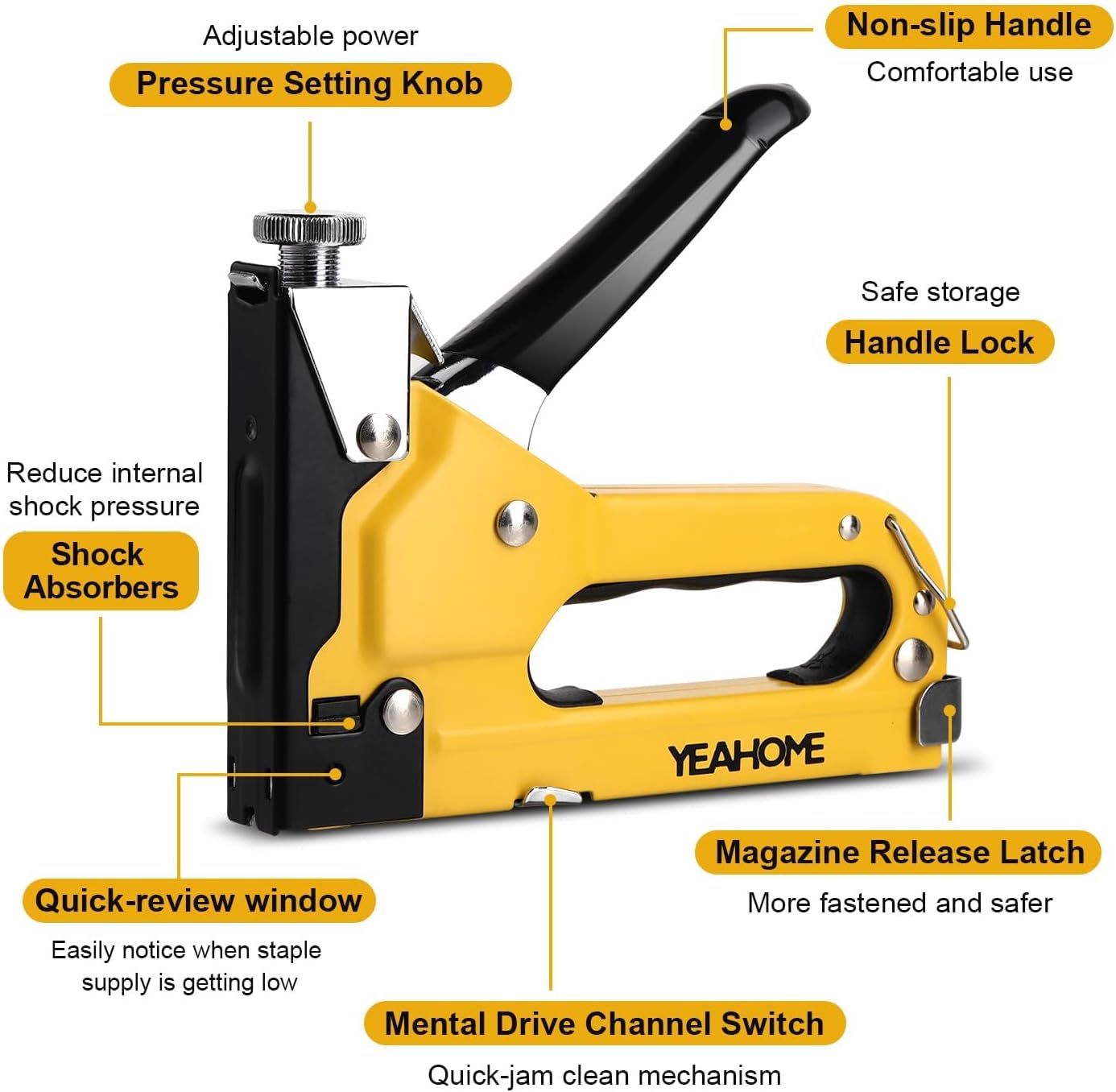 Upholstery Staple Gun Heavy Duty, YEAHOME 4-in-1 Stapler Gun with 4000 Staples, Manual Brad Nailer Power Adjustment Stapler Gun for Wood, Crafts, Carpentry, Decoration DIY