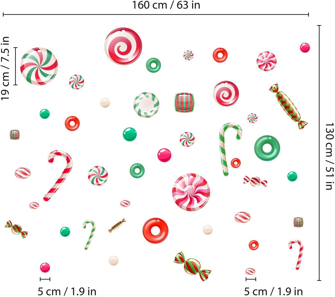 WALPLUS Christmas Window Clings Christmas Decorations Clearance Christmas Wall Sticker Double-Sided Reusable Peel and Stick Removable for Glass Living Room Xmas Peppermint Candy and Sweets 46 Pieces