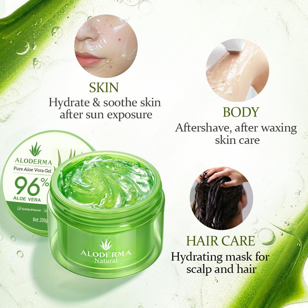Aloderma Organic 96% Aloe Vera Gel – Hydrating Face, Body & After-Sun Care, 7oz - Cart Shape