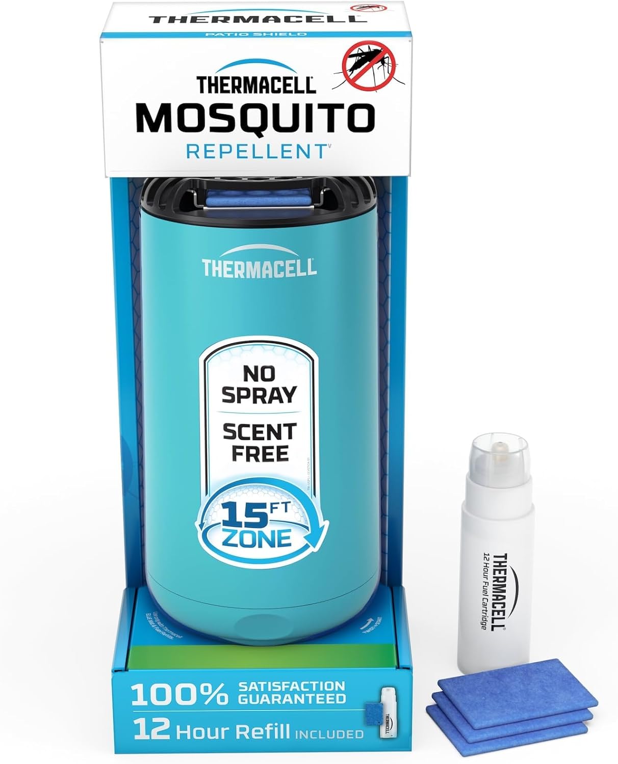 Thermacell Mosquito Repeller Patio Shield; Includes 12-Hour Refill; 15 Foot Zone of Protection; Highly Effective Mosquito Repellent for Patio; Bug Spray Alternative; Scent Free