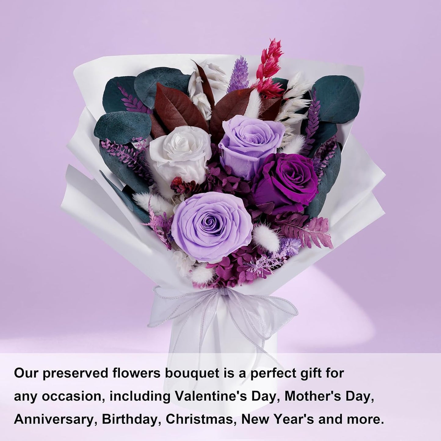Preserved Flowers Gifts for Women, Flower for Delivery, Purple Roses Gifts fo Her, Preserved Roses Bouquets, Birthday Gifts for Grandma, Mothers Day Flowers for Wife