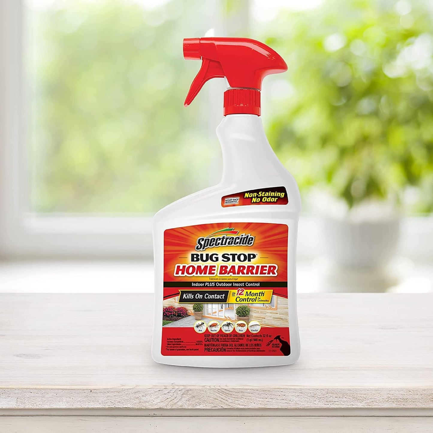 Spectracide Bug Stop Home Barrier, Kills Ants, Roaches and Spiders On Contact, Indoor and Outdoor Insect Control, 32 fl Ounce Ready-To-Use Spray