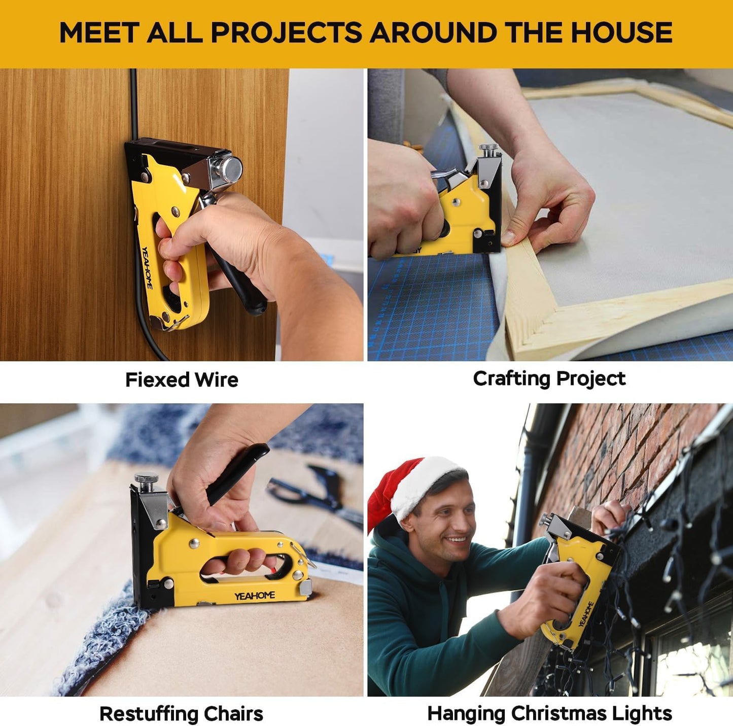 Upholstery Staple Gun Heavy Duty, YEAHOME 4-in-1 Stapler Gun with 4000 Staples, Manual Brad Nailer Power Adjustment Stapler Gun for Wood, Crafts, Carpentry, Decoration DIY