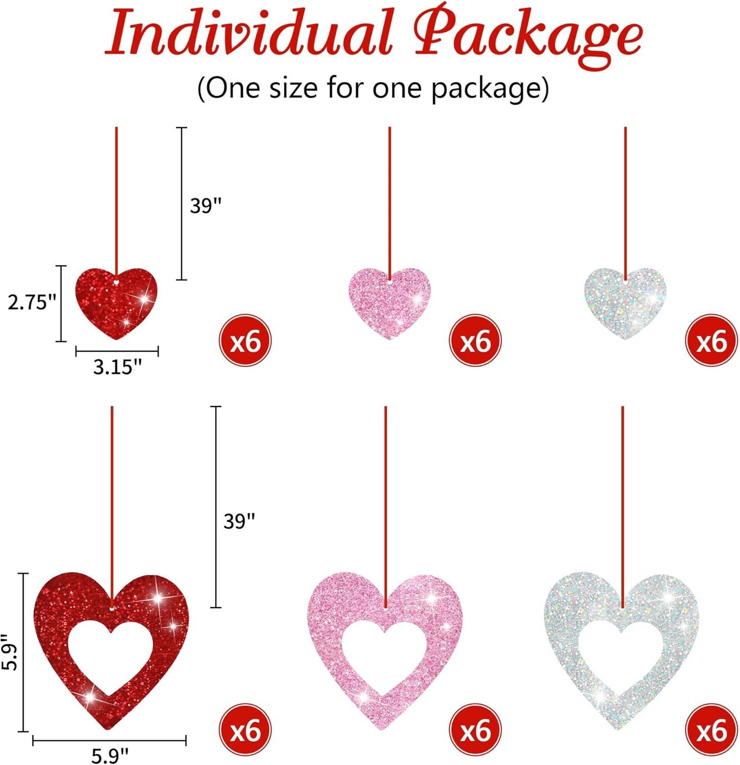 36 Pcs Valentine's Day Decorations Glitter Heart Hanging Swirls - No DIY Red Pink Silver Heart Hanging Decorations Party Decoration Swirls Ornaments for Valentines Day Party Supplies Decorations