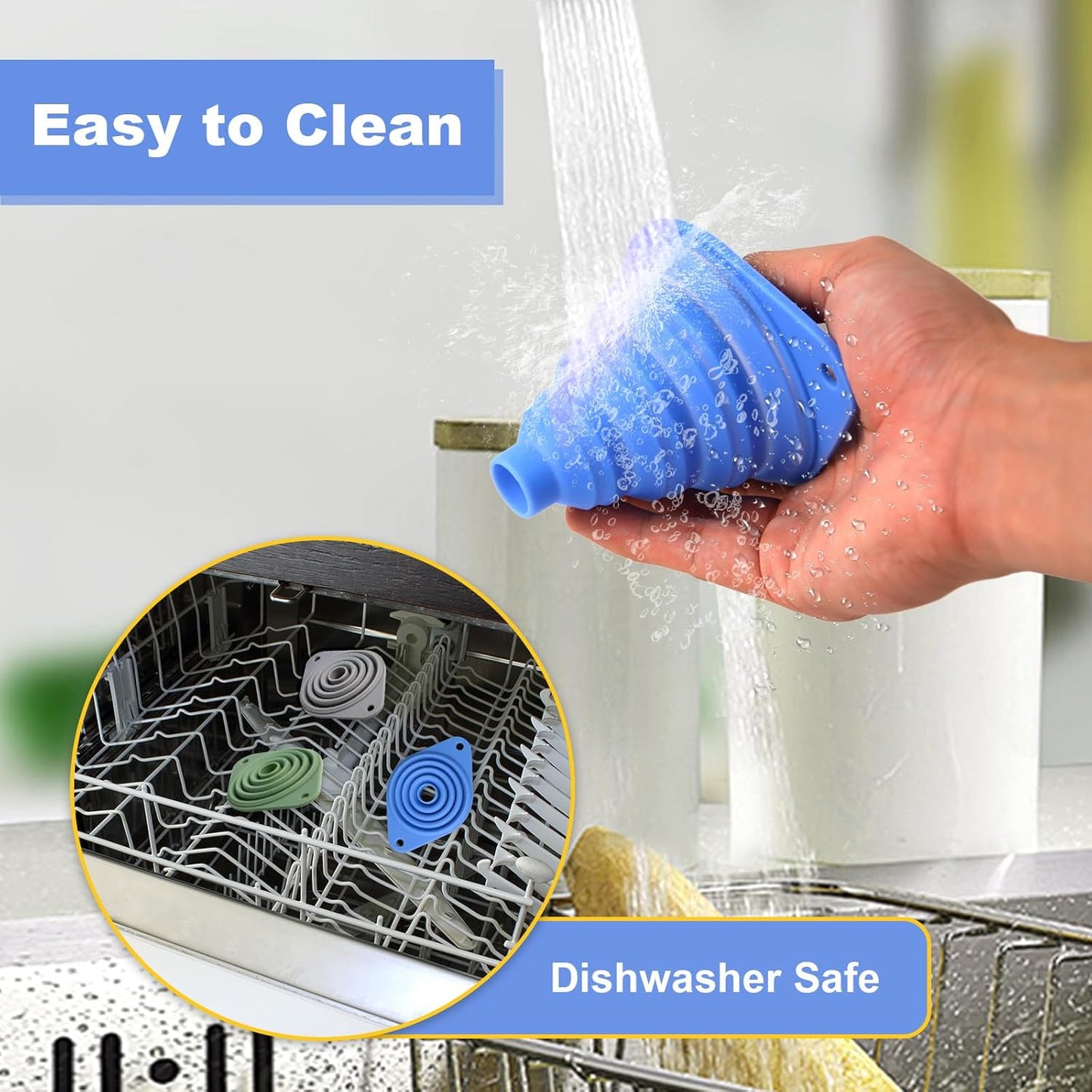 Kitchen Funnel Set 3 Pack,Funnels for Kitchen Use Filling Bottles,Silicone Funnel Collapsible,Small Funnels for Filling Small Bottles