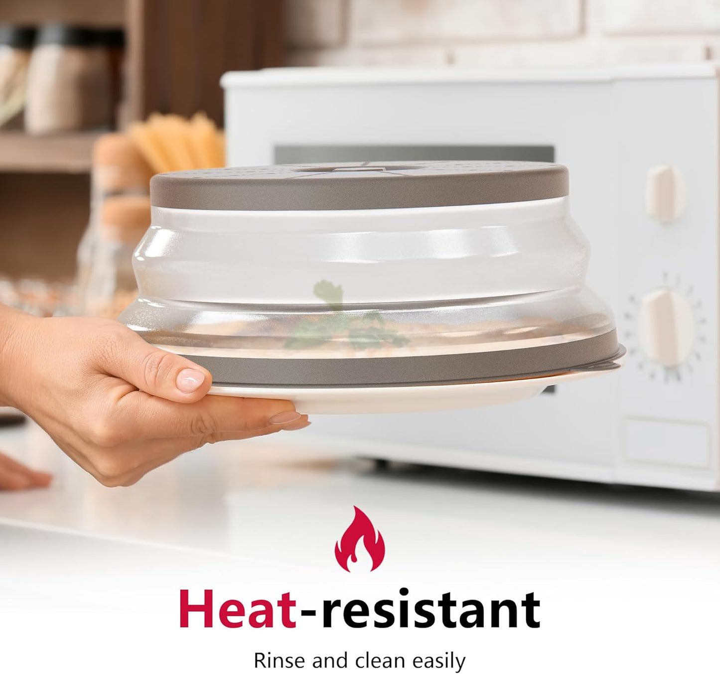 WVM Microwave Splatter Cover Vented for Food with Hook Hole, Splatter Guard & Colander Kitchen Gadget for Food, Meal Prep, Grey