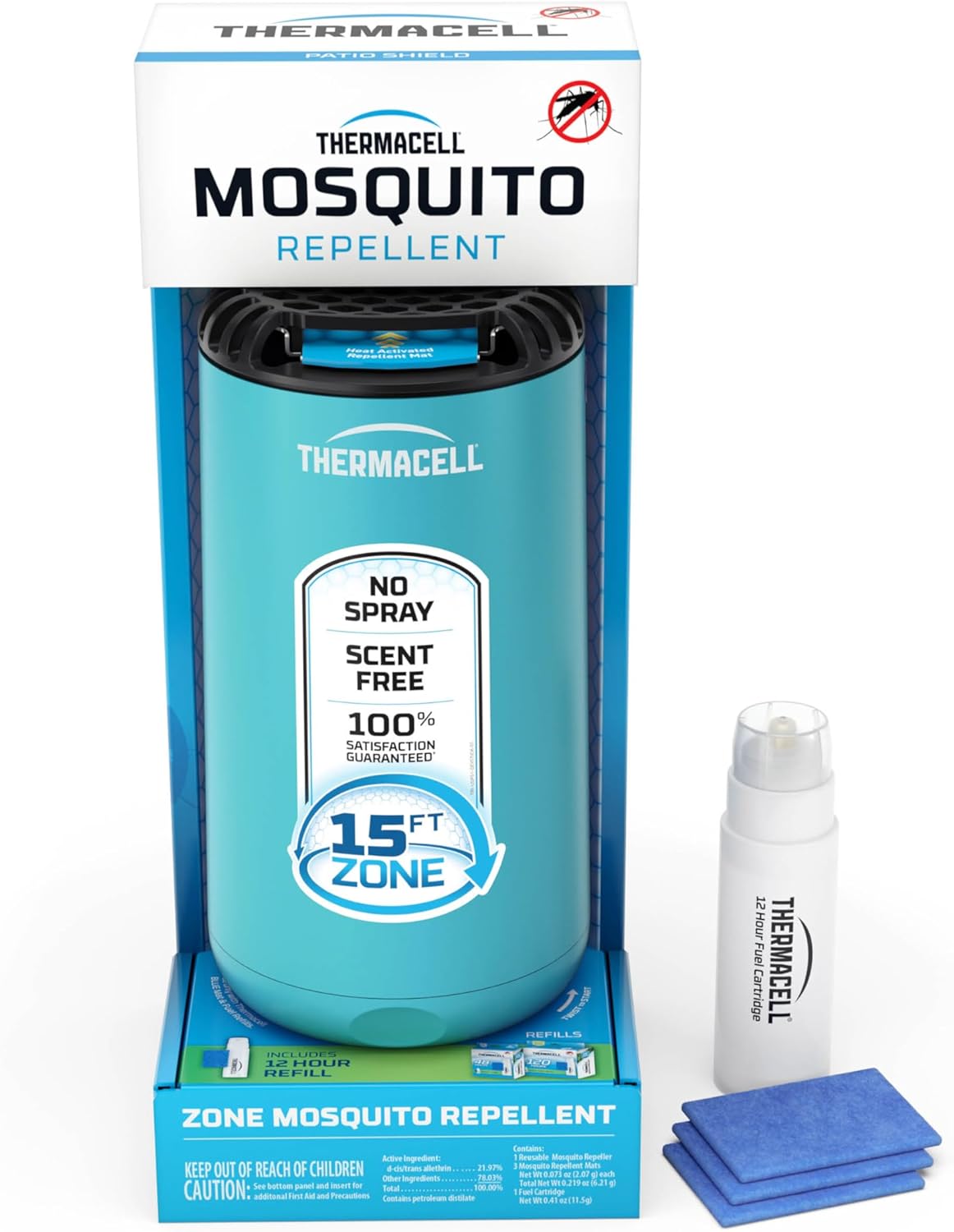 Thermacell Mosquito Repeller Patio Shield; Includes 12-Hour Refill; 15 Foot Zone of Protection; Highly Effective Mosquito Repellent for Patio; Bug Spray Alternative; Scent Free