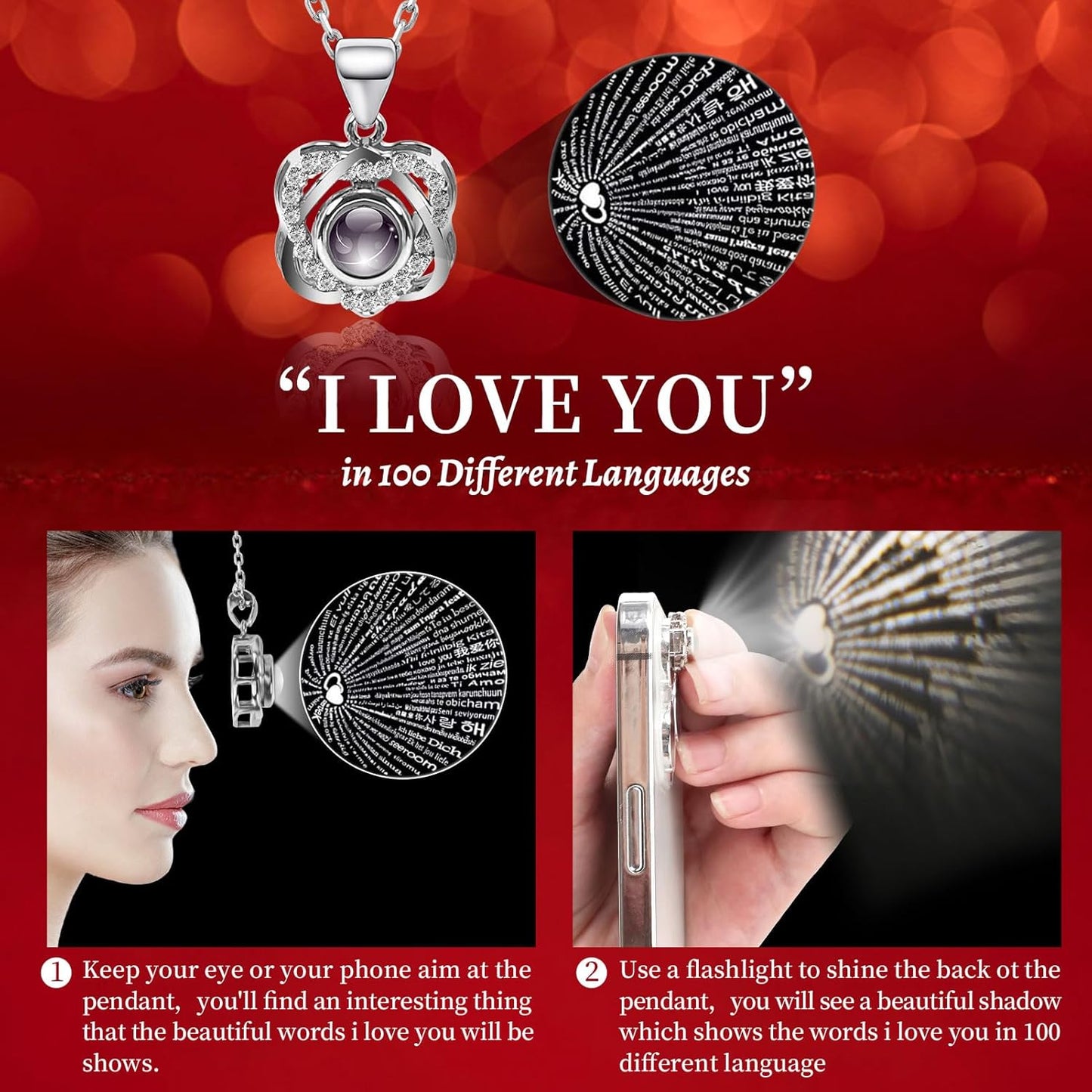 Preserved Red Real Rose with Heart I Love You Necklace -Eternal Flowers Rose Valentines Day Gifts for Her Wife Girlfriend Women Mom Grandma on Valentines Mothers Day Christmas Anniversary Romantic-Red