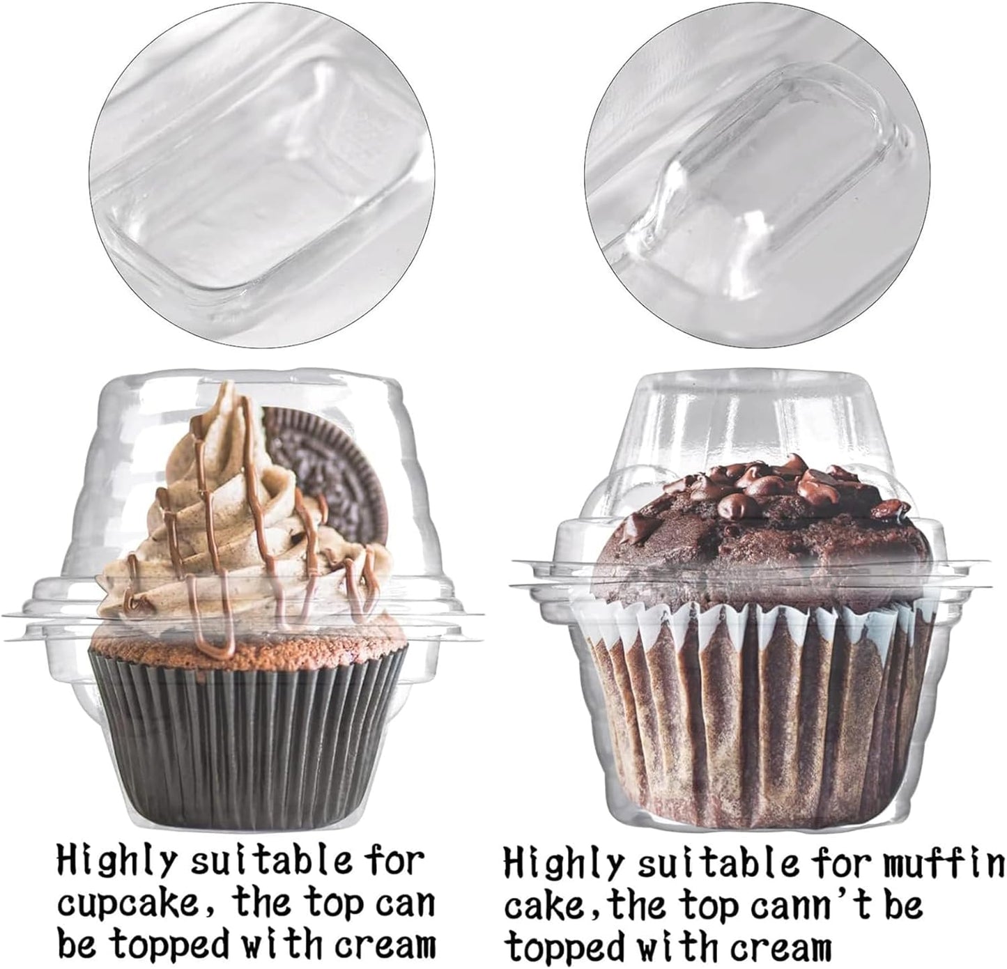 50 Pack Individual Cupcake Containers Plastic Cupcake Boxes Cupcake Holders Stackable Deep Dome Cupcake Carrier