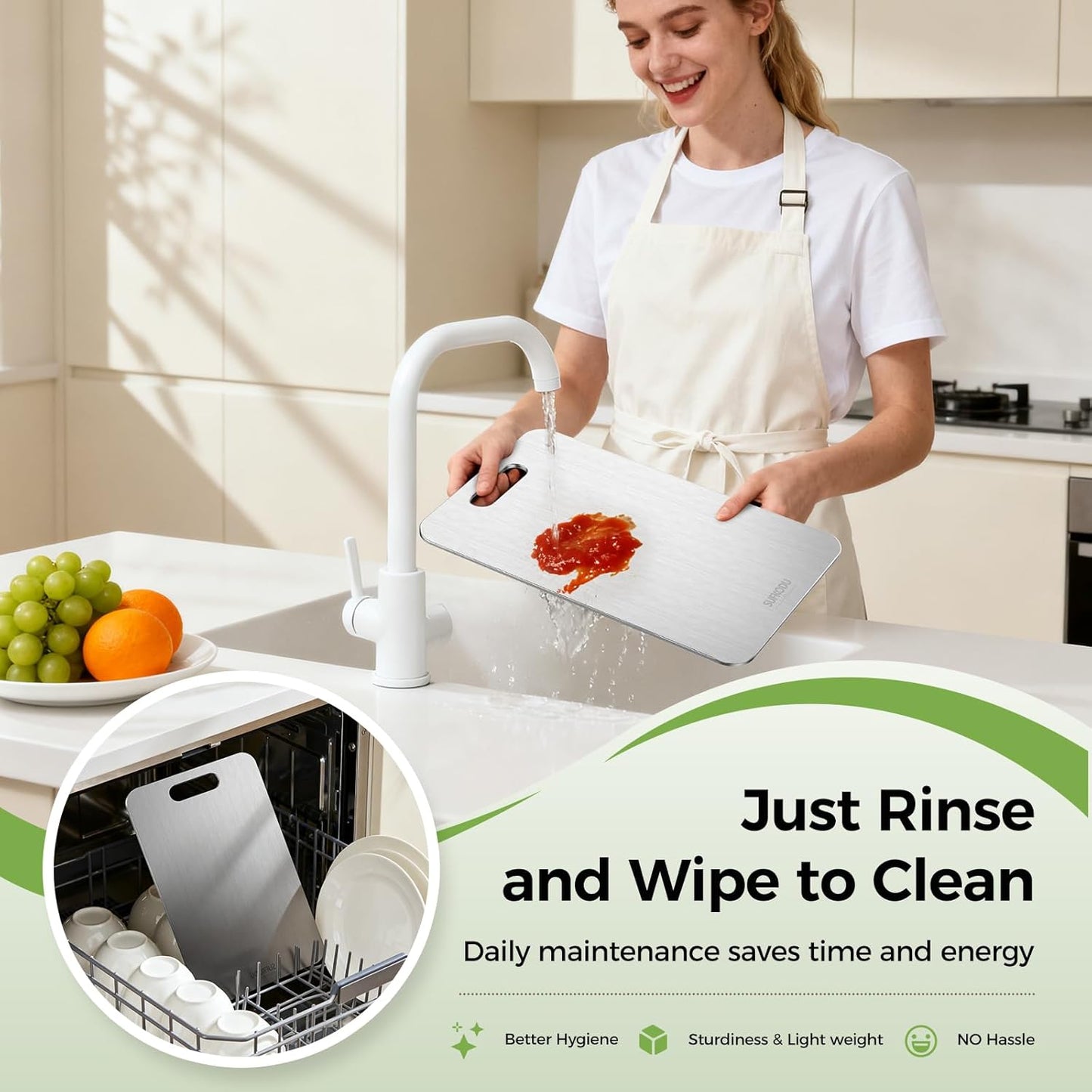 Titanium Cutting Board Set of 3, Titanium Cutting Boards for Kitchen, 100% Double-Sided Titanium Cutting Boards, Separate Raw and Cooked Food Areas, Non-Toxic, Dishwasher Safe (S+ M + L)