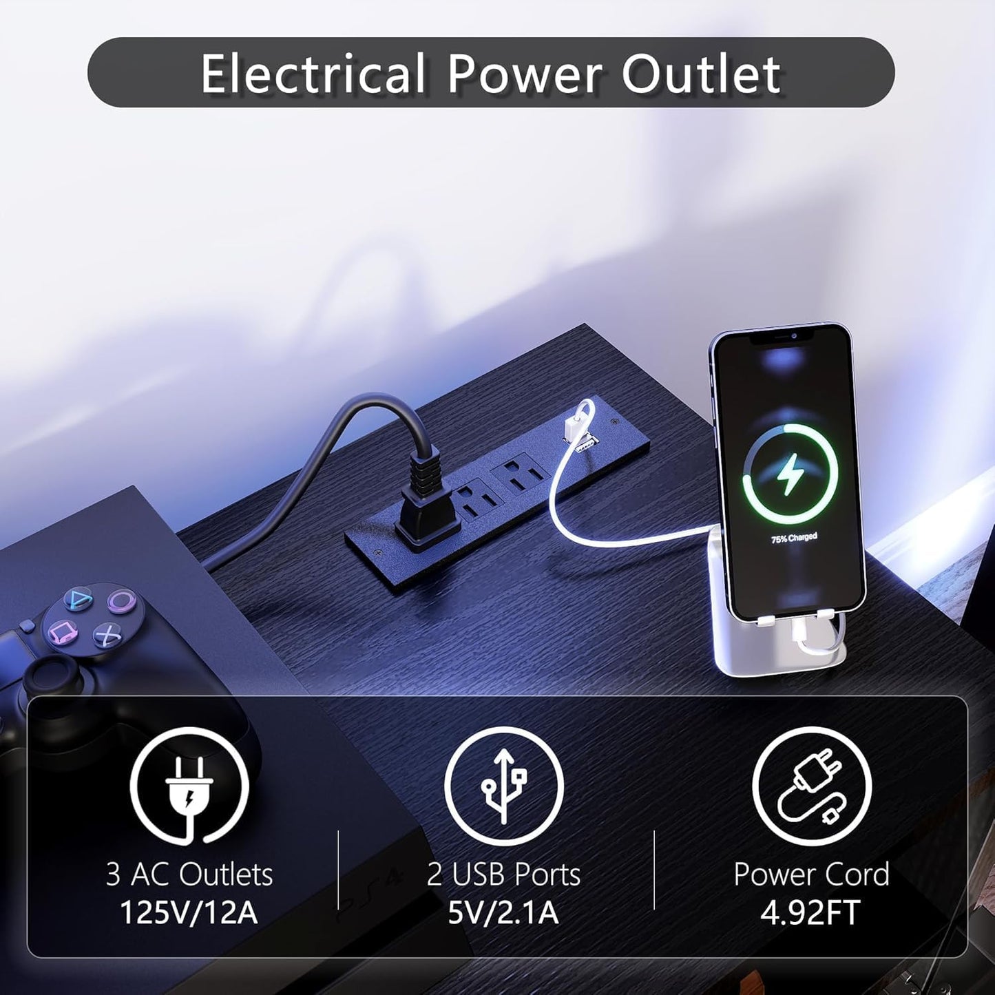 oneinmil 70" Fireplace TV Stand with Power Outlet for TVs Up to 80", Electric Fireplace Entertainment Center with LED Lights & Storage Cabinets, Media Console Table for Living Room, Black