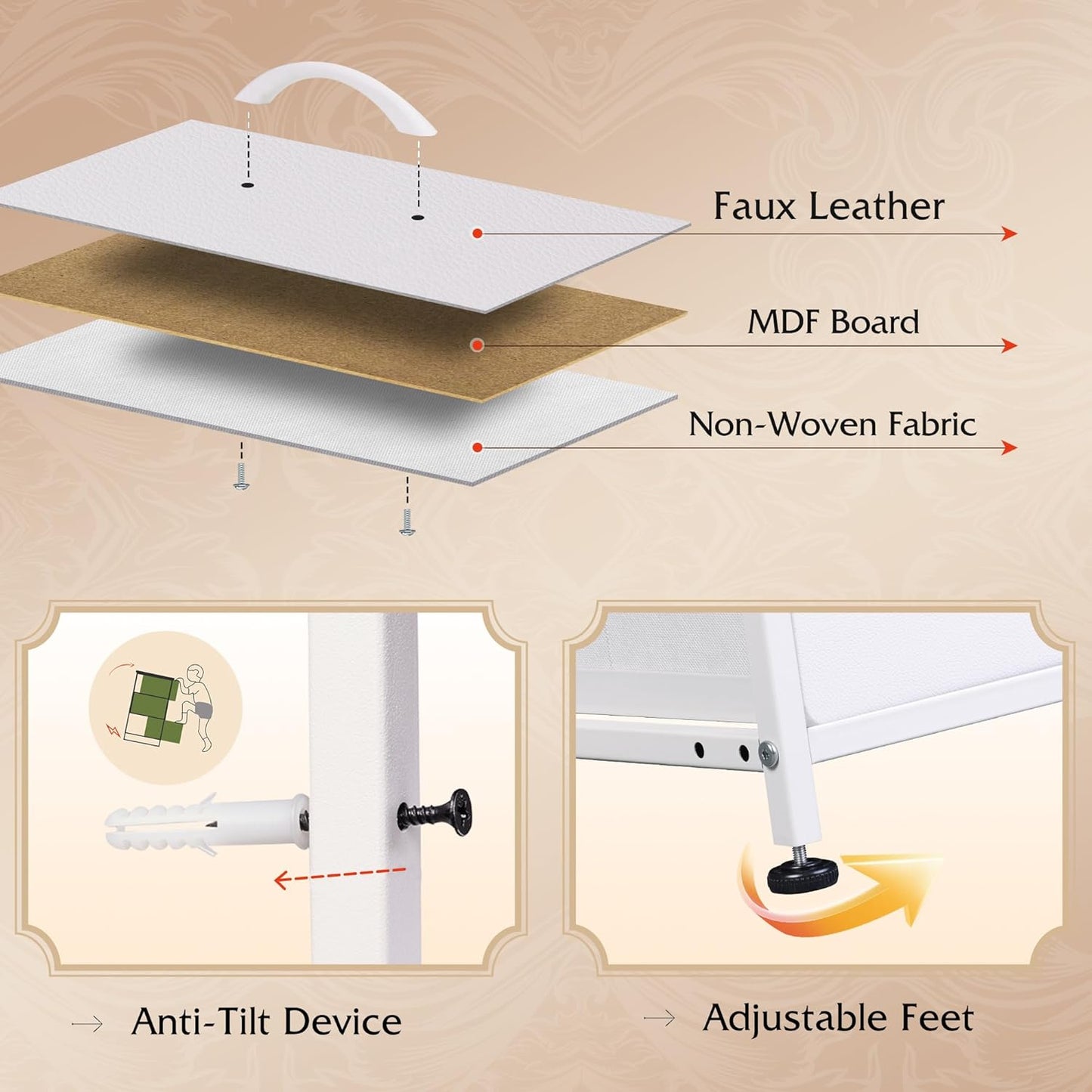 WLIVE White TV Stand for 45, 50, 55 inch TV, Entertainment Center with LED Lights & Charging Station, TV Media Console Table with 8 Fabric Drawers and Open Shelves for Living Room, Hallway, Wood Top