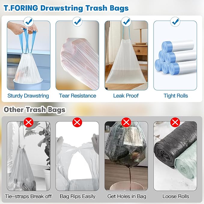 4 Gallon Trash Bags Drawstring 1.1 Mil - 120 Count White Small Garbage Bags Unscented for Bathroom, 15 Liter Thick Plastic Wastebasket Liners for Toilet Home Office and Bedroom