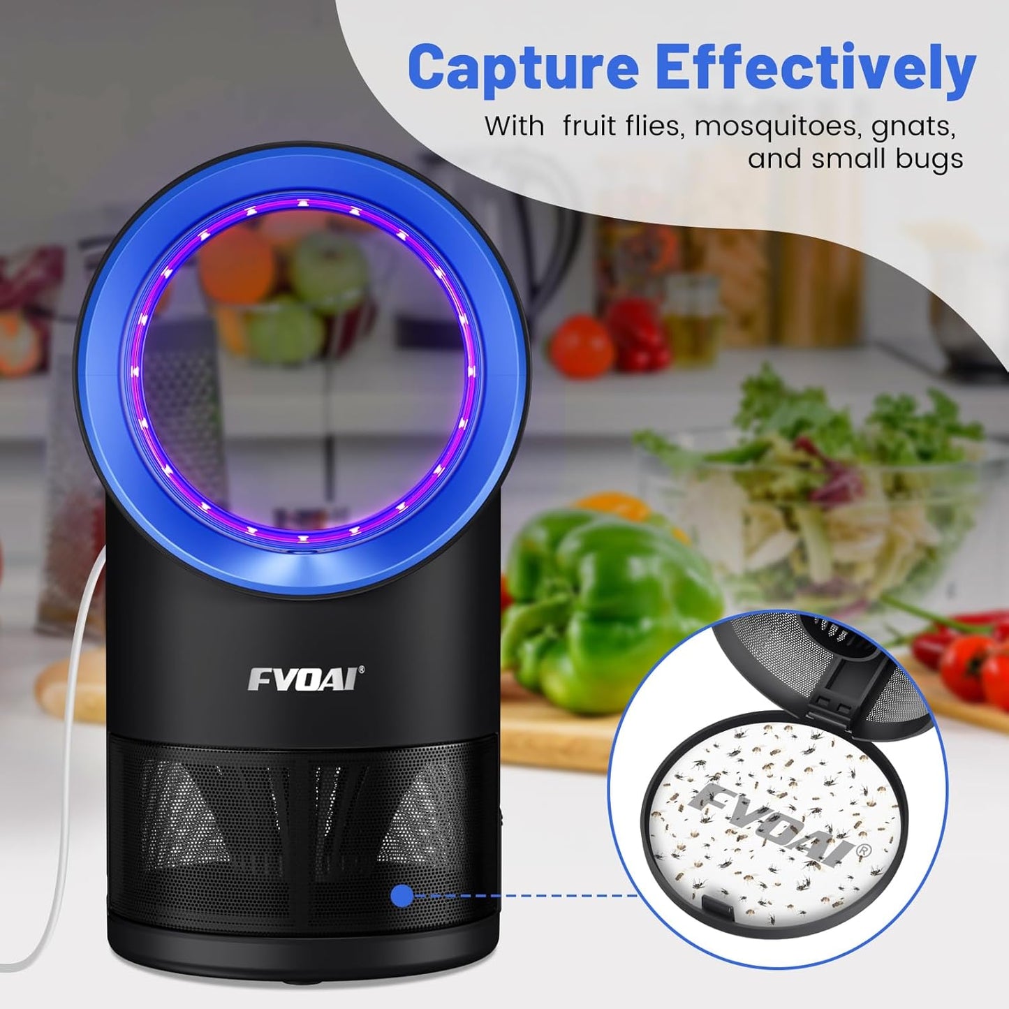 Fly Traps Indoor,Fruit Fly Trap for Indoors Mosquito Trap Indoor Insect Trap with Suction, Time Setting, Bug Light & 10 Pcs Sticky Glue Boards (Blue)