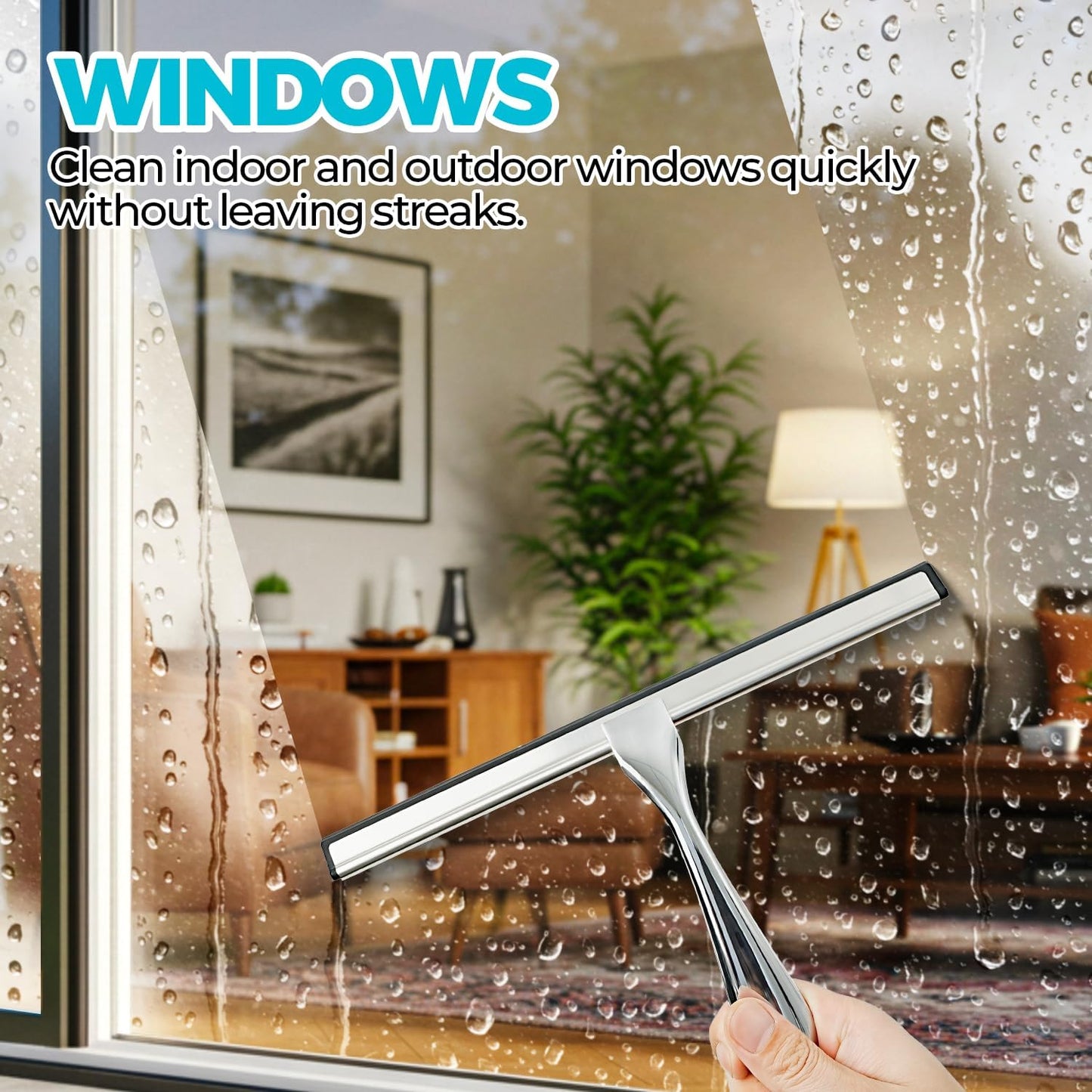 2PACK Shower Squeegee for Glass Doors, Squeegee for Shower Glass,All-Purpose Tile Walls, Bathroom, Window, Glass and Car Windshield, Mirrors and Kitchen-Stainless Steel, 10 Inches, Silver