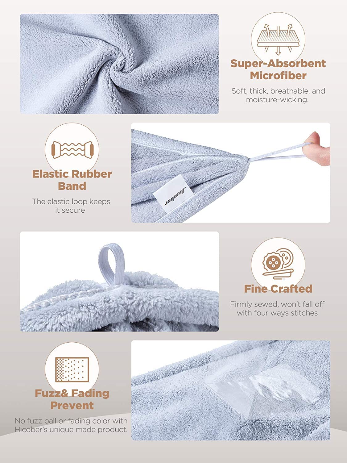 Hicober Microfiber Hair Towels, 3-Pack Drying Wraps for Curly Hair - Cart Shape