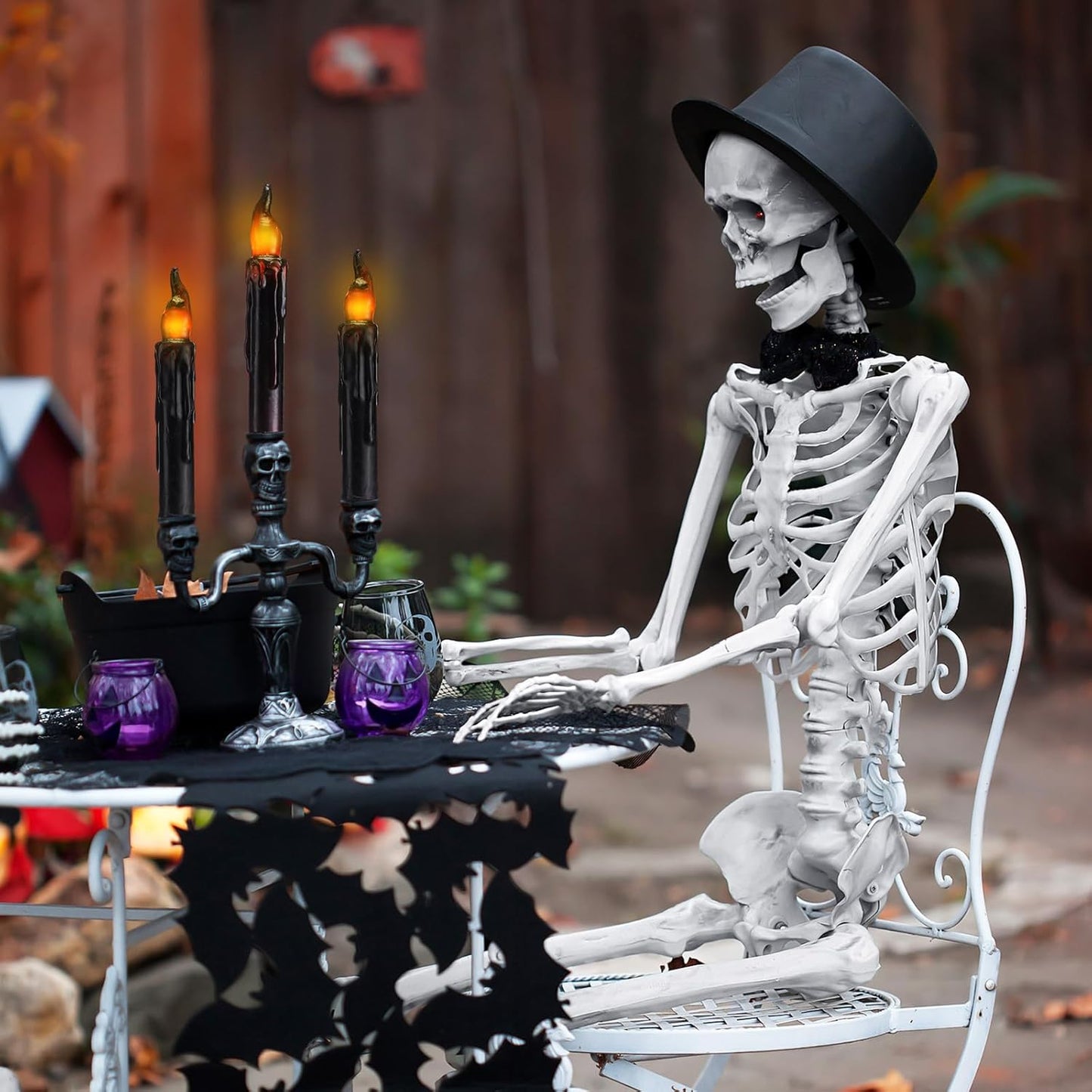 Baquler 6 Pcs Halloween Flameless Candles Real Wax Hand Dipped 6.5 Inch Black Short Taper Candles Battery Operated Rustic LED Candlesticks for Halloween Decoration Fireplace Dinning Table Home Party