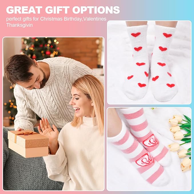 FilmHOO Valentines Day Gifts for Her Wife Fuzzy Socks for Women Cozy Fluffy Warm Socks Birthday Galentines Day Gifts