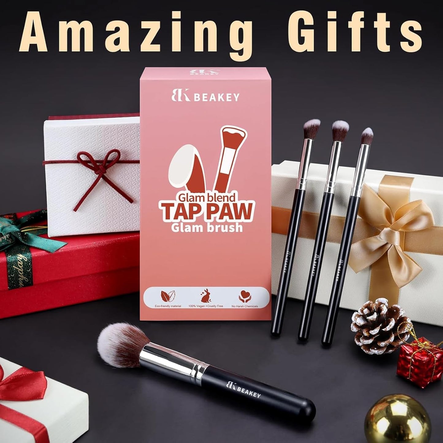 BEAKEY Makeup Brushes Set, Professional Foundation Eyeshadow Concealer Blush Powder Bronzer Applicator, 2 Blender Sponge with Beauty Paper Case