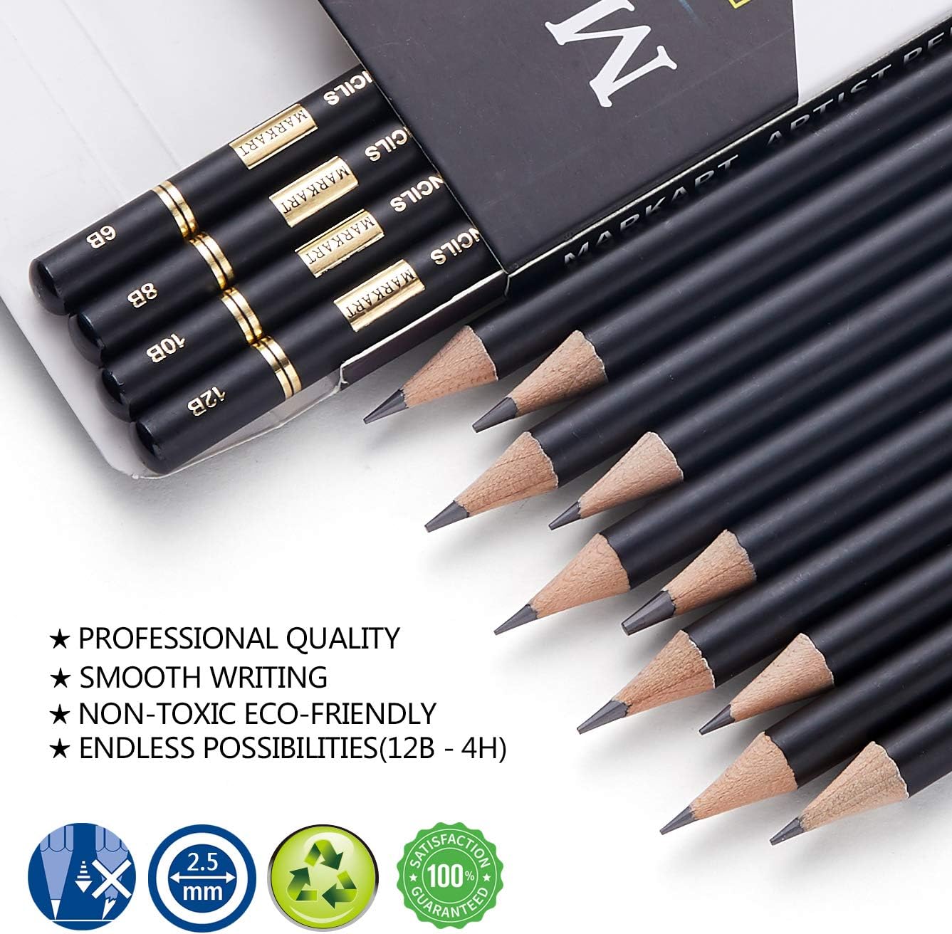 MARKART Professional Drawing Sketching Pencil Set - 14 Pieces,Graphite,(12B - 4H), Ideal for Drawing Art, Sketching, Shading, Artist Pencils for Beginners & Pro Artists