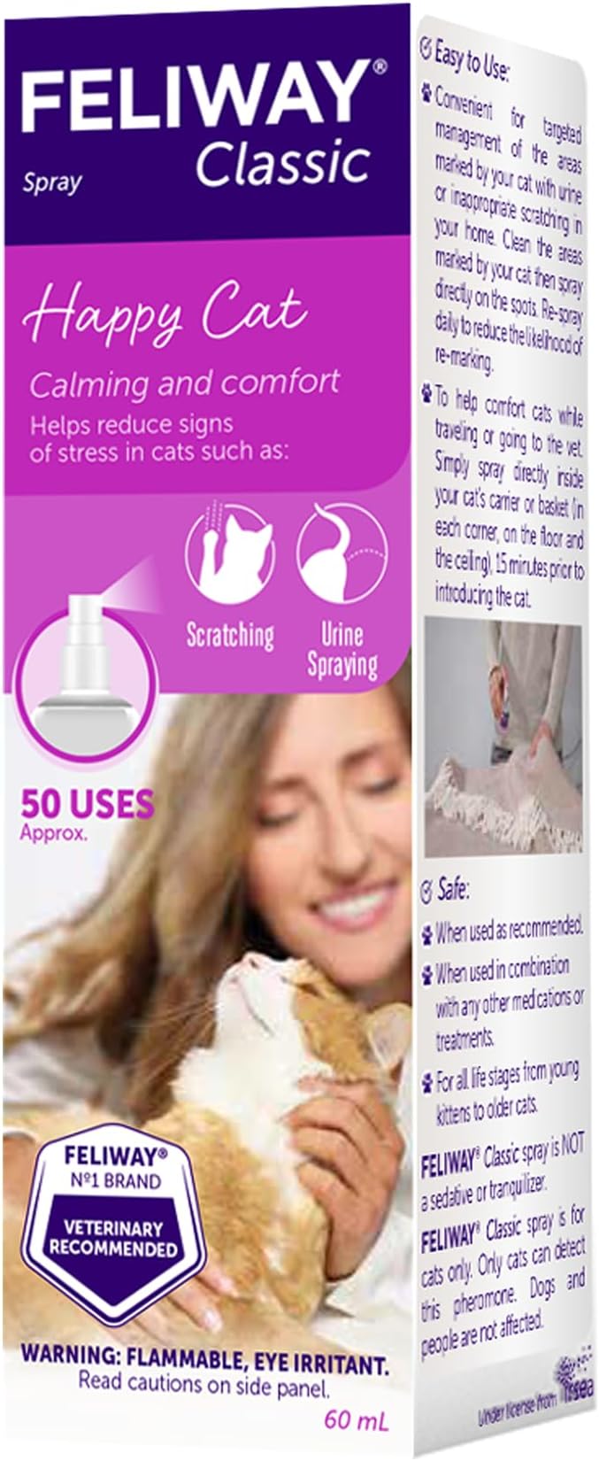 FELIWAY Classic Cat Calming Spray, 60ml - Comforts Cats at Home and On the Go and Helps to Calm During Travel