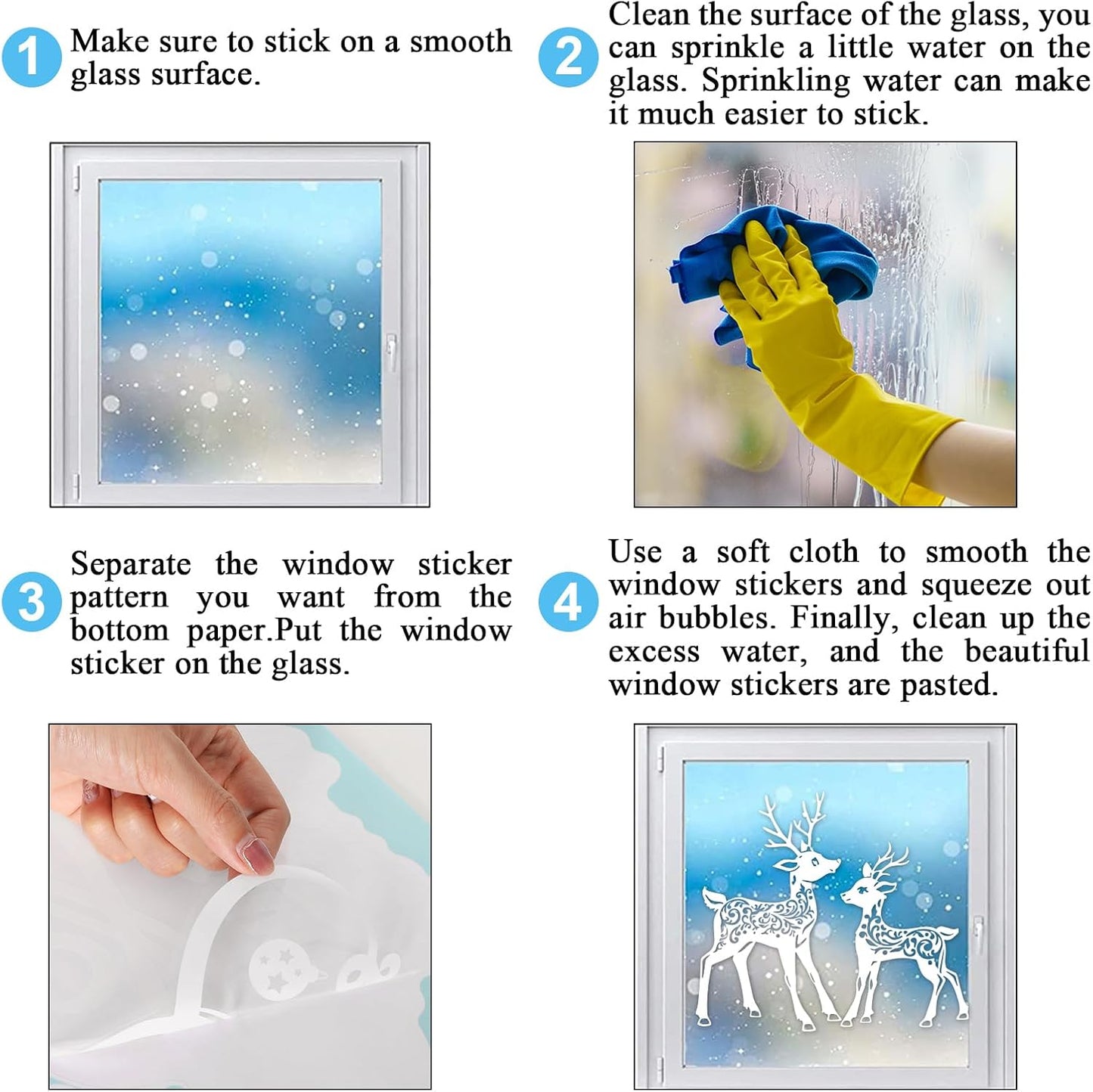 6 Sheet Winter Window Clings White Snowflake Reindeer Pine Branch Christmas Reusable Window Decals for Xmas Winter Party Home School Office Decor