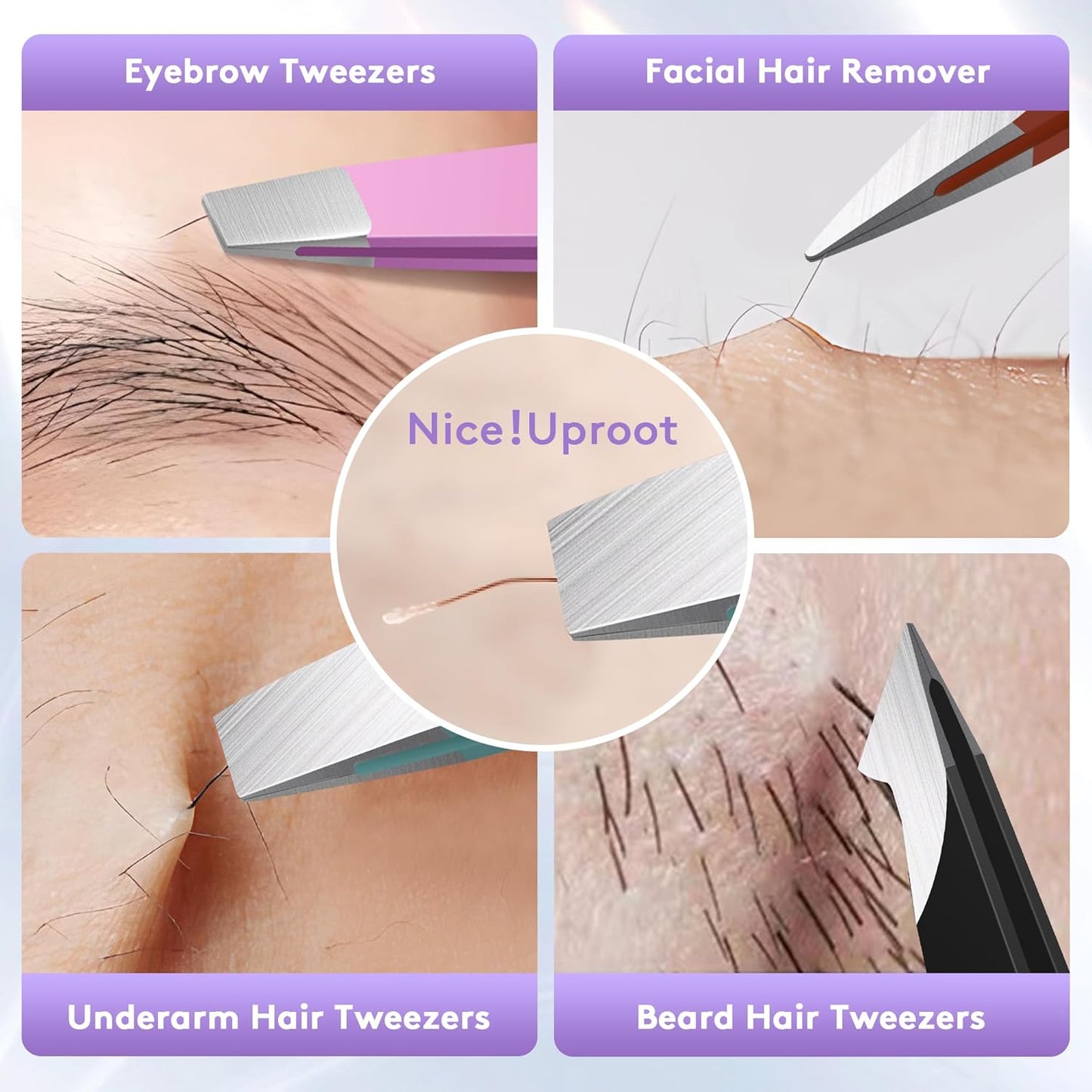 Tweezers for Women Facial Hair,Stocking Stuffers 4 Pack Tweezers for Eyebrows,Tweezer Set for Ingrown Hair, Plucking Daily Beauty Tool with Leather Travel Case for Gifts