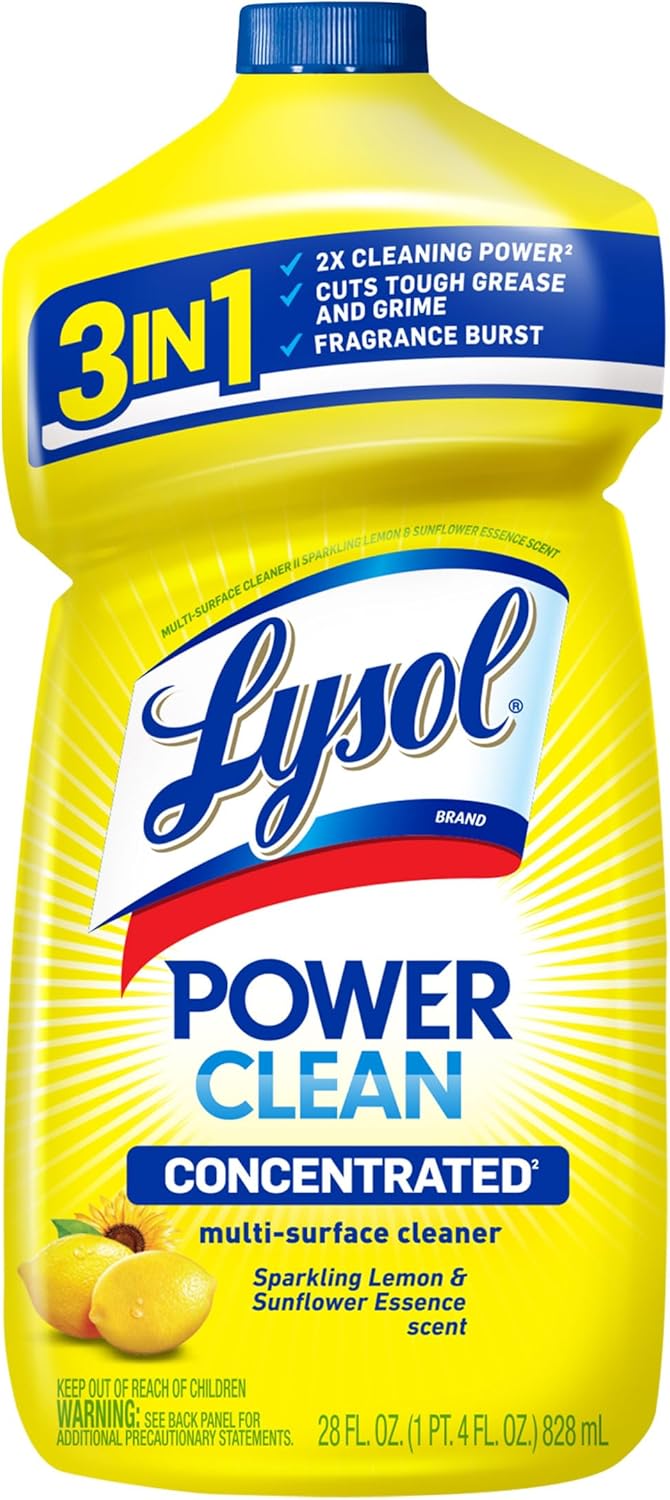 Lysol Power Clean Multi-Surface Cleaner, 2x Concentrated Pour, Sparkling Lemon & Sunflower Essence scent, 28 Fl Oz