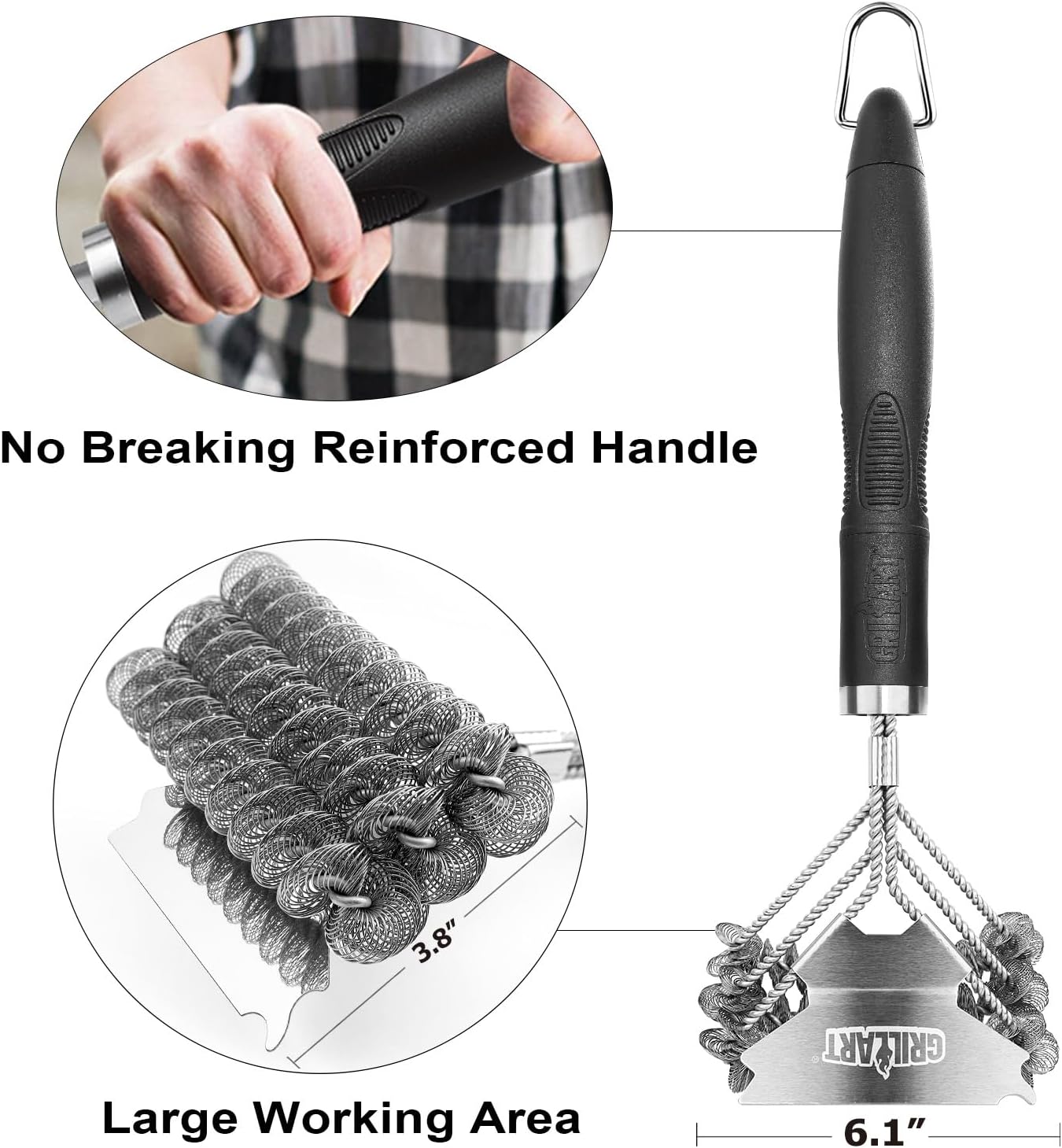GRILLART Grill Brush and Scraper Bristle Free – Safe BBQ Brush for Grill – 18'' Stainless Grill Grate Cleaner - Safe Grill Accessories for Porcelain/Weber Gas/Charcoal Grill – Gifts for Grill Wizard