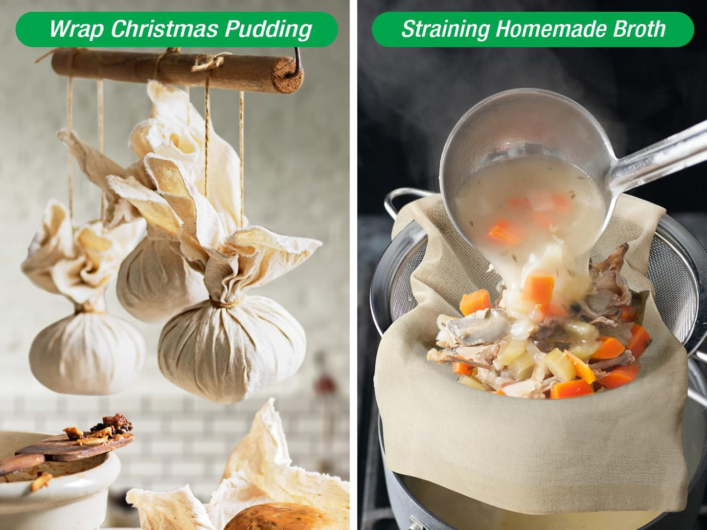 Organic Cheese Cloths, GOTS Certified, Grade 100, 36x36Inch, Reusable Cheese Cloth with Closed Edges Fabric Fine Mesh Cloth, Unbleached Cotton Muslin Cheesecloth for Straining,Cooking,Crafts - 9 Sq.Ft