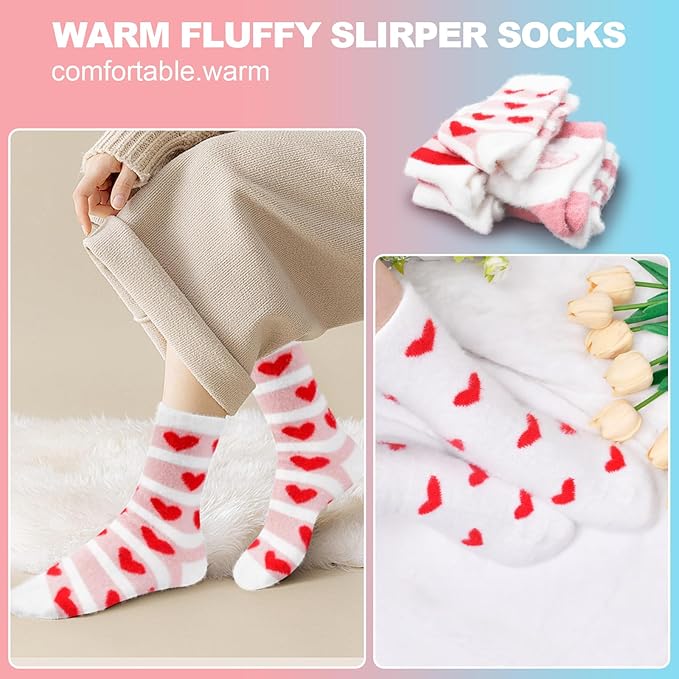 FilmHOO Valentines Day Gifts for Her Wife Fuzzy Socks for Women Cozy Fluffy Warm Socks Birthday Galentines Day Gifts