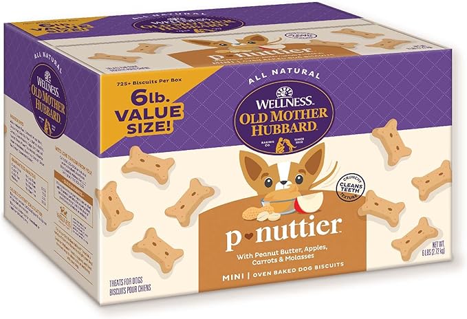 Old Mother Hubbard Wellness P-Nuttier Dog Biscuits, Natural, Training Treats, Peanut Butter Flavor, Mini Size, (6 Pound Box)