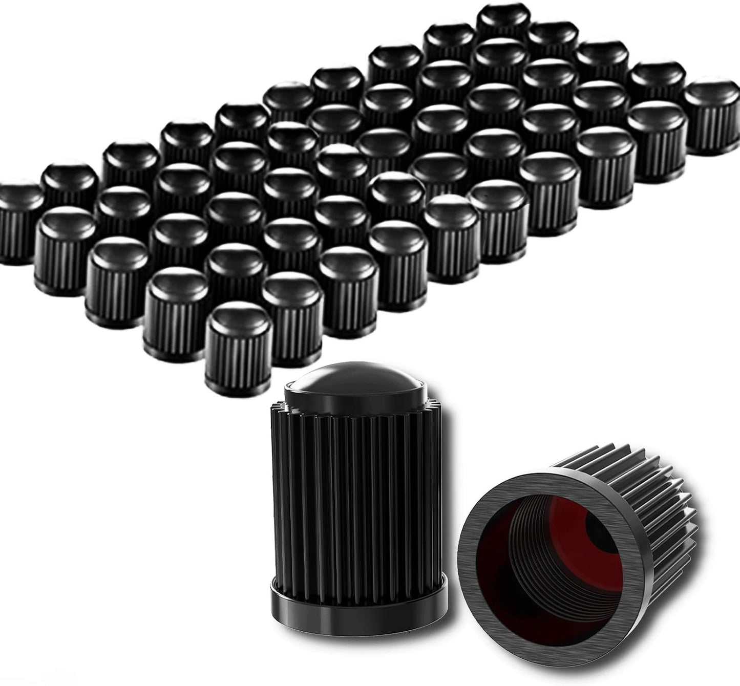 CKAuto 50 Pack Tire Valve Caps, Plastic Valve Stem Caps with O Rubber Seal, Universal Stem Covers for Cars, SUVs, Bike and Bicycle, Trucks, Motorcycles, Airtight Seal Dust Proof, Black 5 Dollar Item