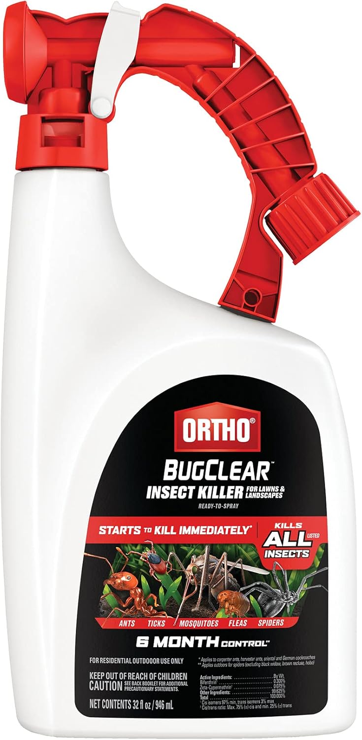 Ortho BugClear Insect Killer for Lawns and Landscapes Ready-to-Spray, Kills Periodical Cicadas, Mosquitoes, Ants, Spiders, Fleas, Ticks and More, 32 oz.