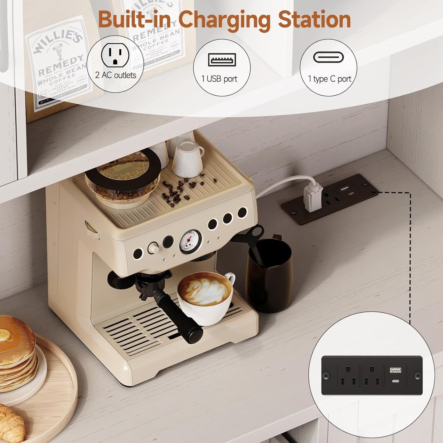 ONBRILL 71" Pantry Cabinet, Kitchen Pantry Storage Cabinet with LED Light & Outlet, Kitchen Hutch with Microwave Shelf & 6 Hooks, Door Shelves & Drawer & Adjustable Shelves, for Dining Room