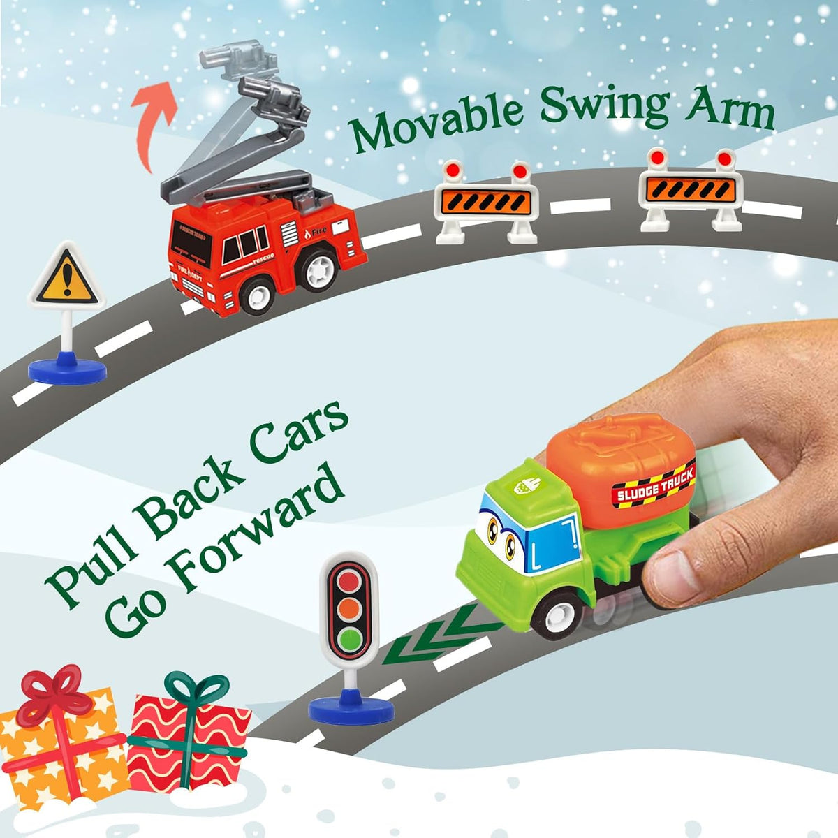 Advent Calendar 2025 Kids Boys, 24 Days Christmas Countdown with Pull-Back Cars Traffic Sign Sets, Christmas Advent Calendar Vehicles Holiday Gifts Kids Boys Girls Toddlers