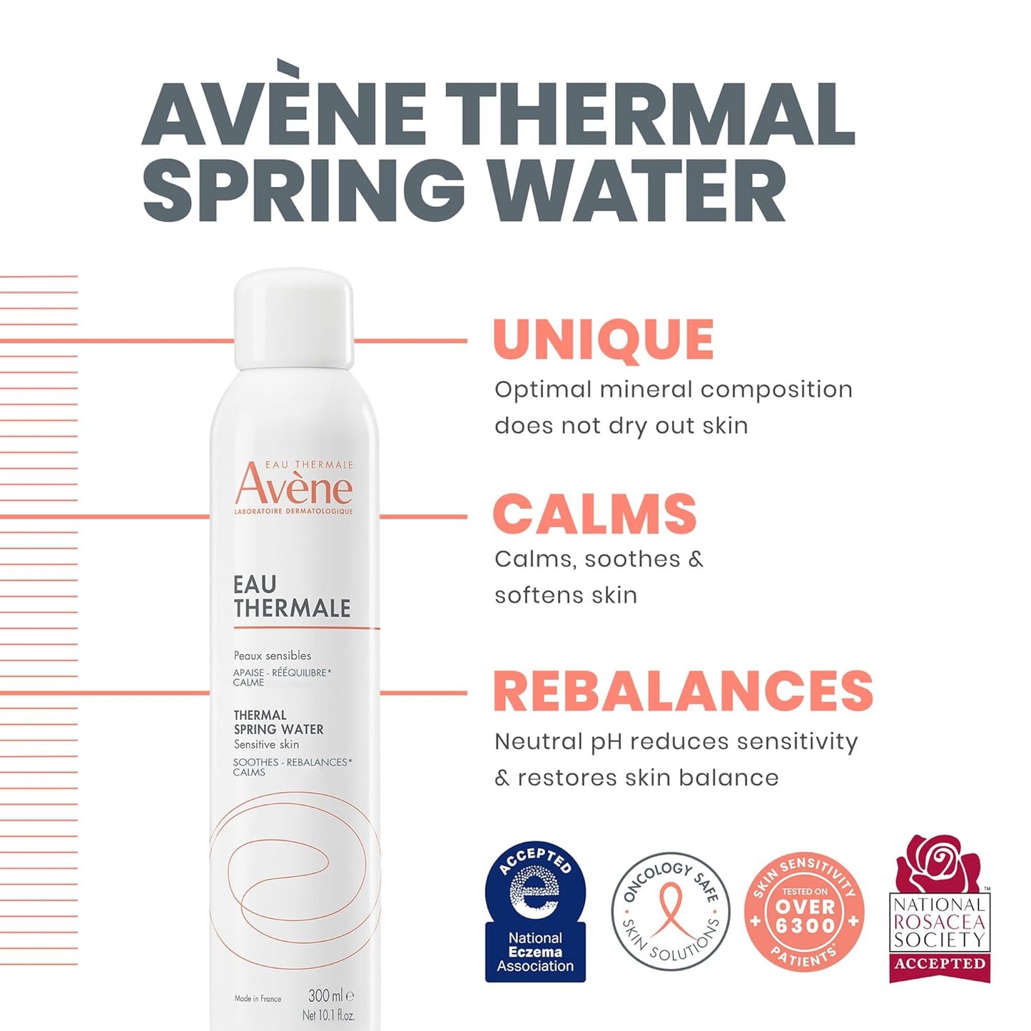 Avène Thermal Spring Water, Soothing Calming Facial Mist Spray for Sensitive Skin, Soothes, Softens + Calms Skin, Formulated with Mineral & Biological Properties