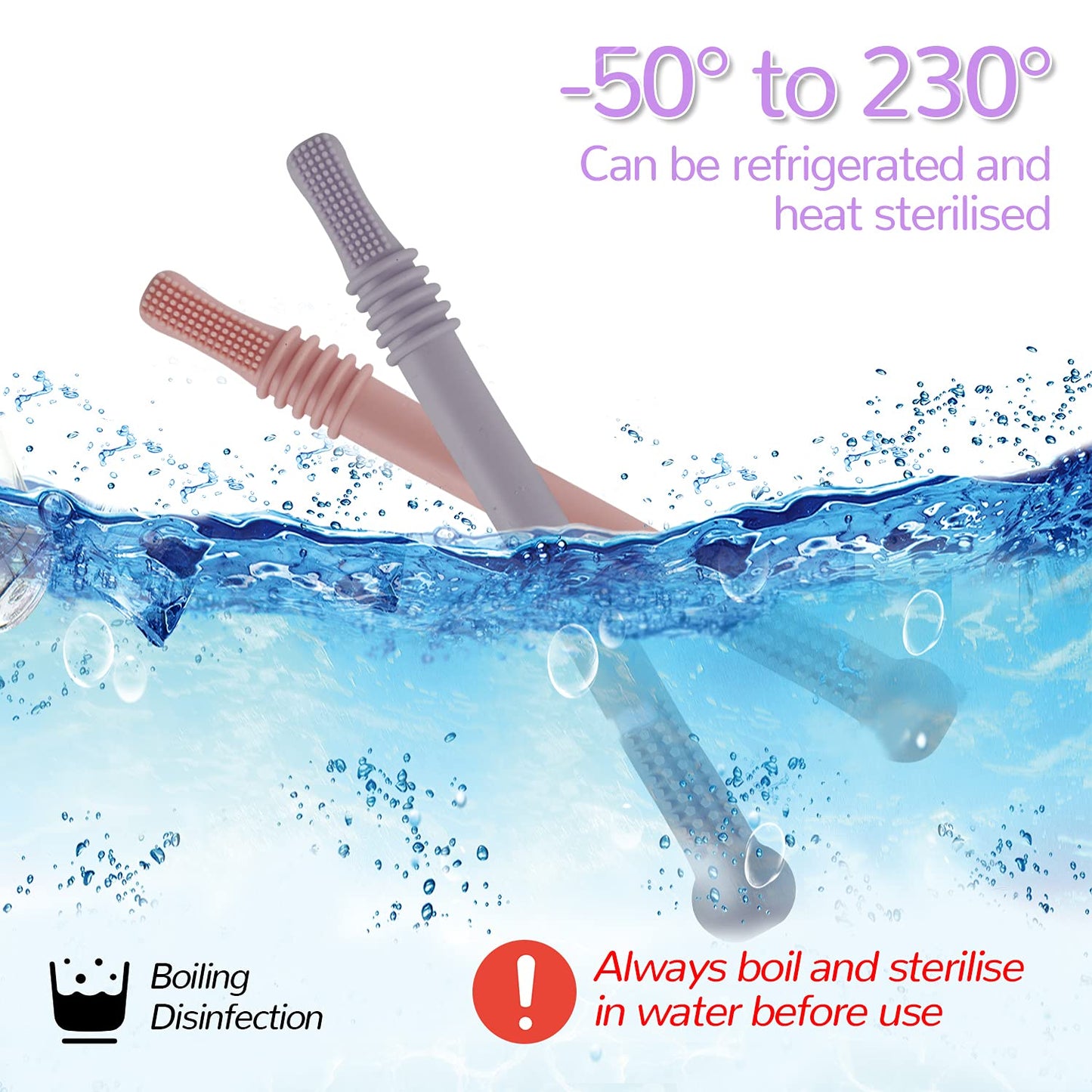 Fu Store Hollow Teether Tube Chew Straw Sensory Toy for Infant Toddlers Silicone Tubes Teething Toys for Babies 18-36 Months Gifts Learning Developmental Toys BPA Free Freezable 6 Pack