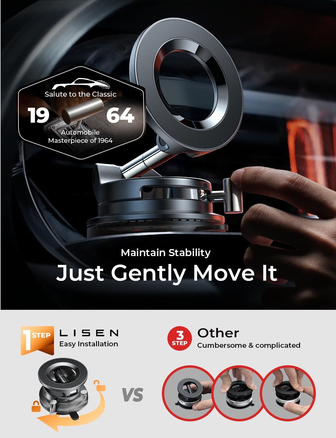 LISEN Vacuum Magnetic Phone Holder for Car, Magsafe Car Mount 360 Adjustable Vacuum Suction Cup, Phone Mount for Car Accessories/Windshield/Mirror/Kitchen/Gym for iPhone 17 Pro Max 16 15 14 13