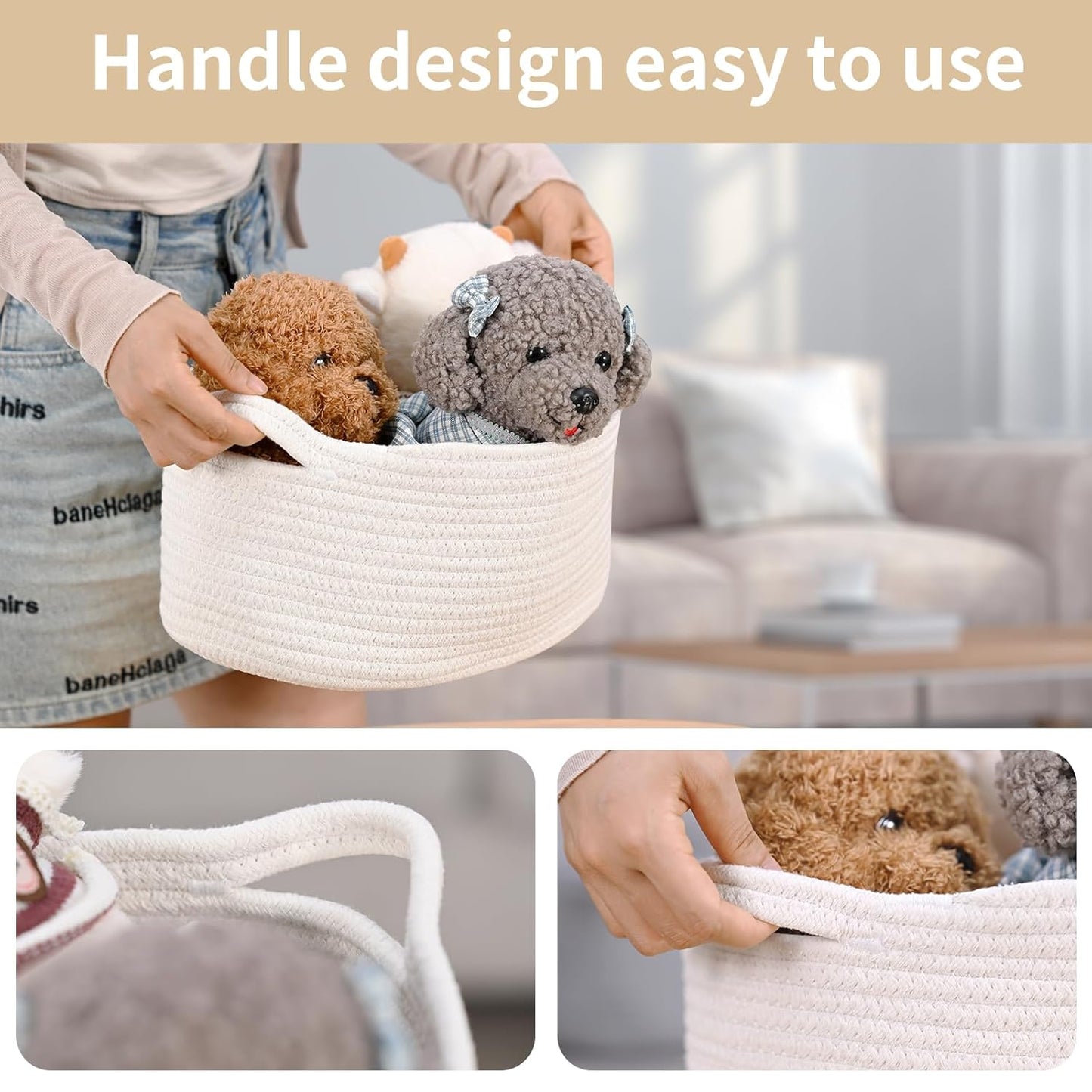 Cute Woven Storage Basket with Handle, Baskets for Gifts Empty, Gift Baskets for Birthday Baby Shower Burr, Decorative Organizer Box for Baby Toy Pet, 13" D x 8" W x 6" H