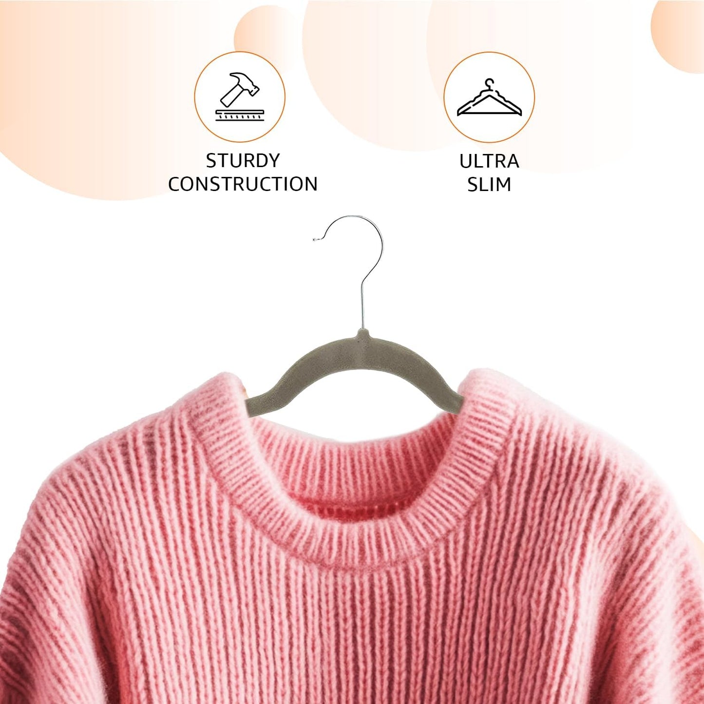 Basics 30-Pack Slim Velvet Non-Slip Suit Hangers – Space-Saving Clothes Hangers with Notched Shoulders & Sturdy Metal Core – Gray/Silver