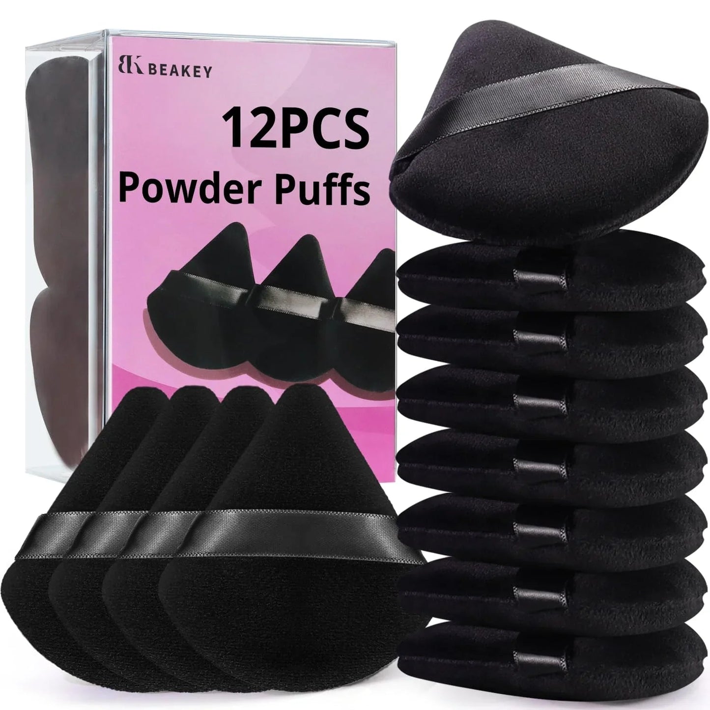 BEAKEY 12pcs Triangle Powder Puffs for Loose Powder & Foundation Makeup - Cart Shape