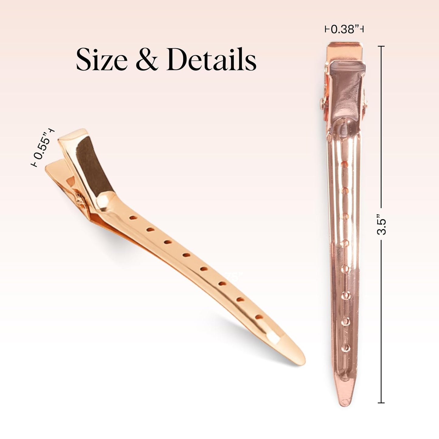 Kitsch Professional Alligator Clips for Hair Styling – 3.5" Aluminum Hair Sectioning Clips for Salon & Makeup Application | Ideal Gifts for Women – Rose Gold, 6 Pcs