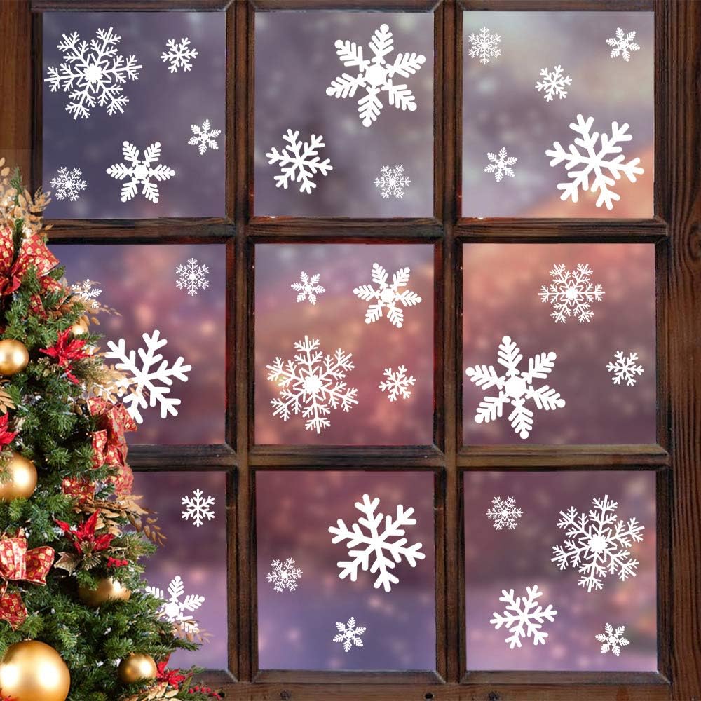 LUDILO 135Pcs Christmas Window Clings Snowflakes Window Decals Static Window Stickers for Christmas Decorations Windows Décor Ornaments Xmas Party Supplies Thanksgiving Party Décor
