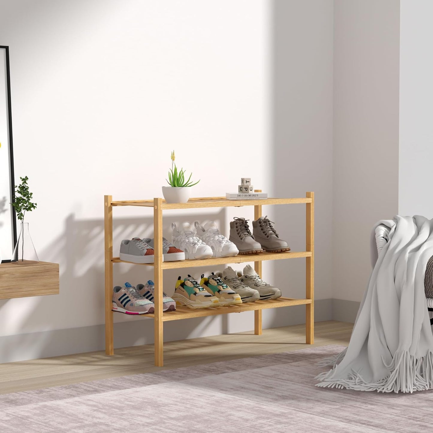 3-Tier Bamboo Shoe Rack Organizer for Entryway & Closet – Stackable Freestanding Shoe Shelf, Eco-Friendly