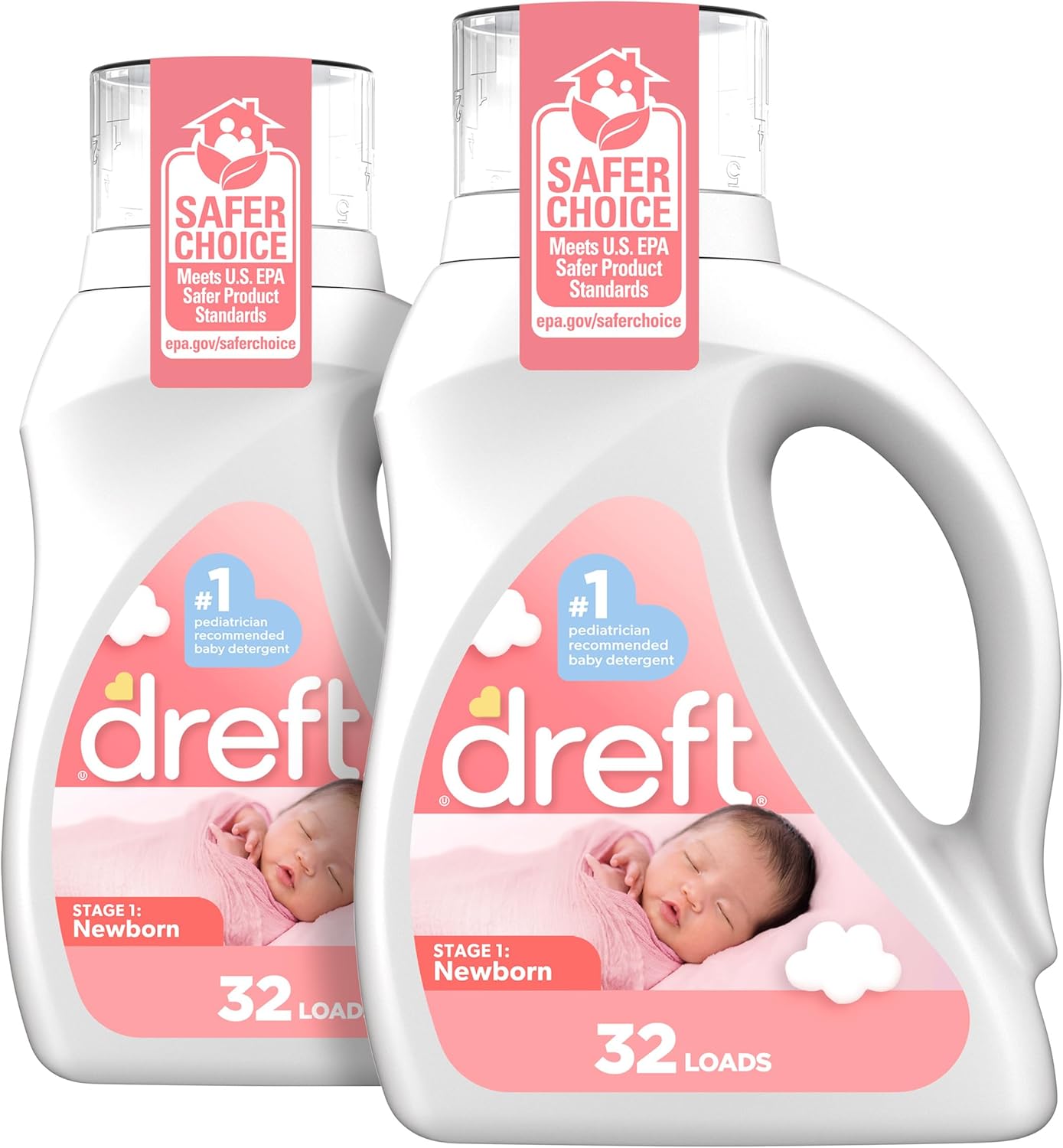 Dreft Newborn Baby Liquid Laundry Detergent, Gentle on Sensitive Skin, HE Compatible, 2 Pack, 32 Loads Each, Baby Laundry Detergent, Newborn Essentials