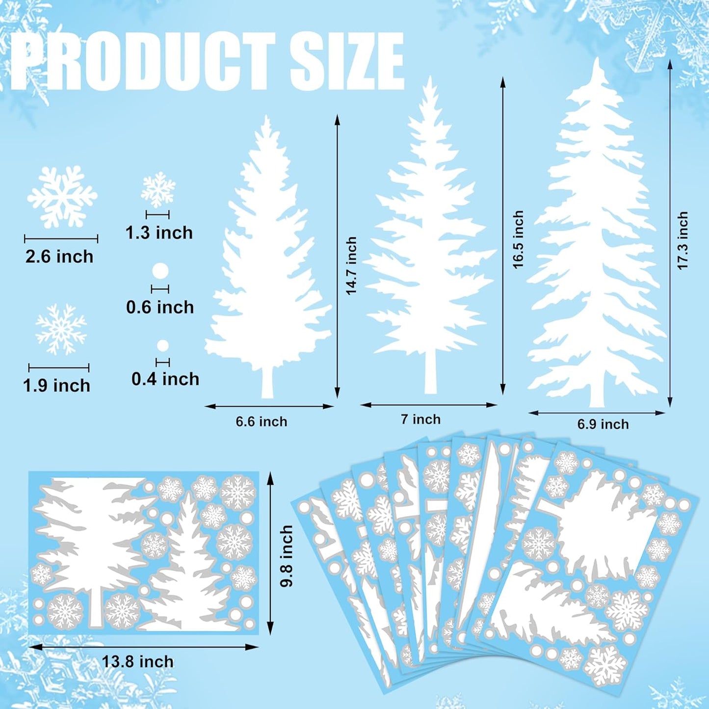 9 Sheets Christmas Window Clings Large Pine Tree Snowflake Window Decals Snowy Xmas Tree Double-Sided Windows Stickers White Winter Forest Trees Windows Decorations for Xmas Party Home Office Glass