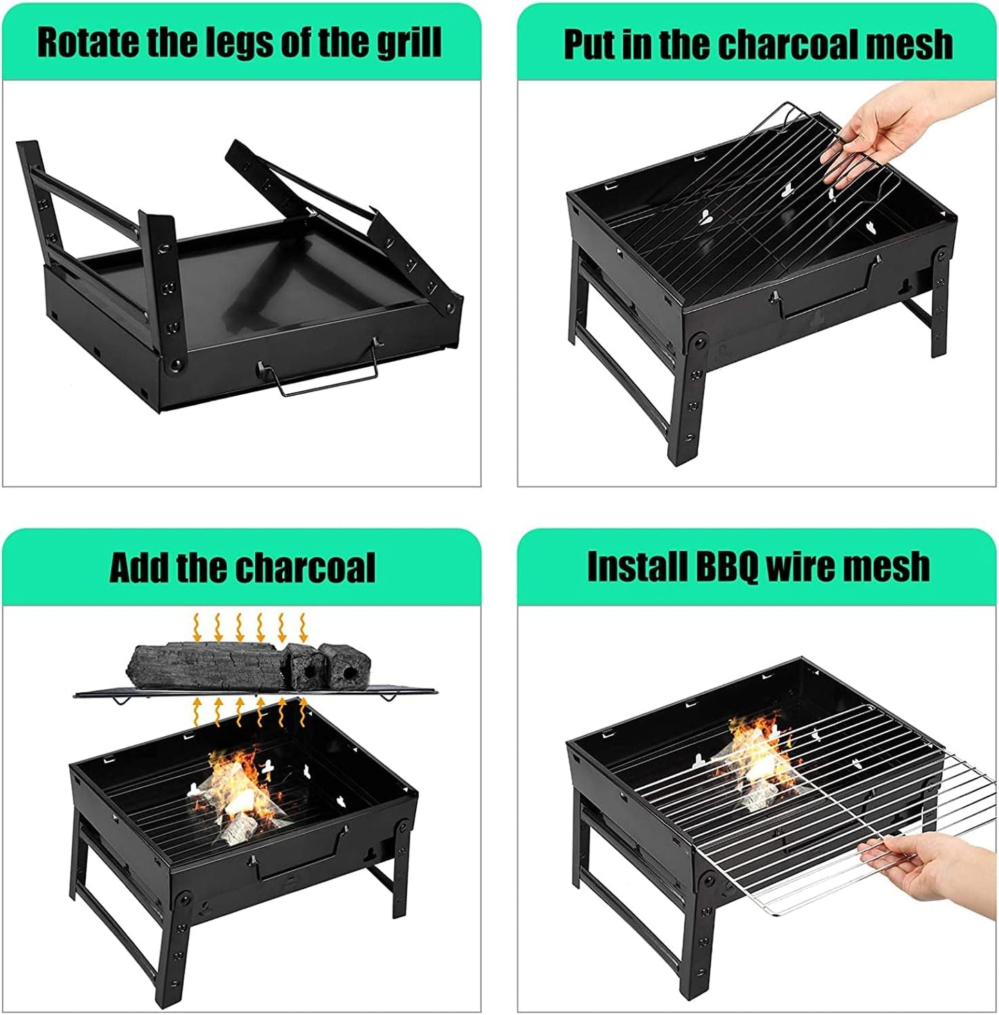 Barbecue Grill Portable BBQ Charcoal Grill Smoker Grill for Outdoor Cooking Camping Hiking Picnics Backpacking