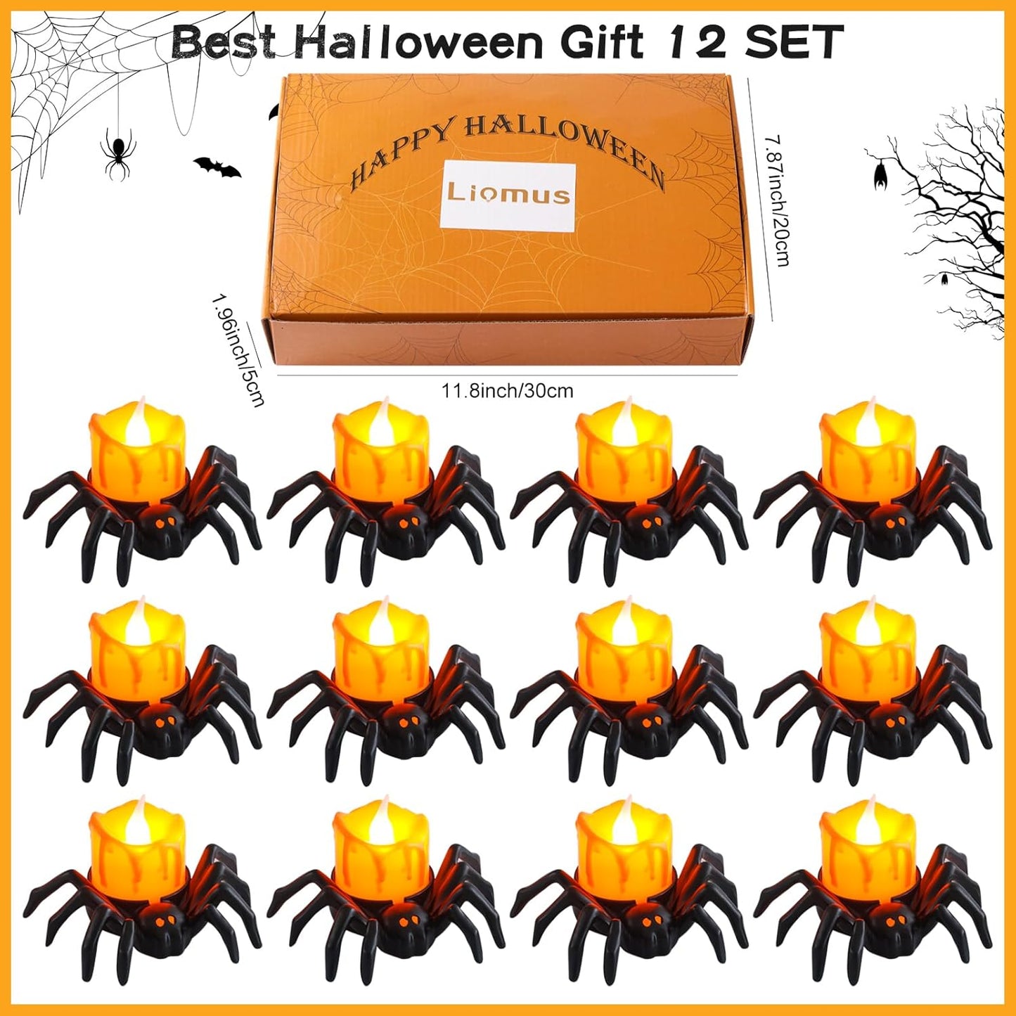 12 Packs Halloween Spider Lights,Bright Novelty LED Flameless Spider Candle Tea Lights,Battery Operated Orange Halloween Decor Lights for Halloween Holiday Party Home Spooky Decor
