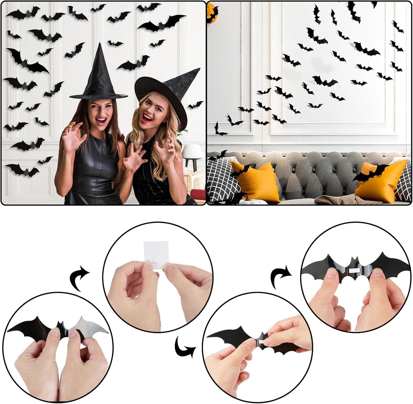 5Pack Halloween Decorations Indoor Halloween Spider Web Tablecloth Table Runners Fireplace Mantel Scarf Cobweb Lampshade Scary 3D Bats for Halloween Spooky Home Decor